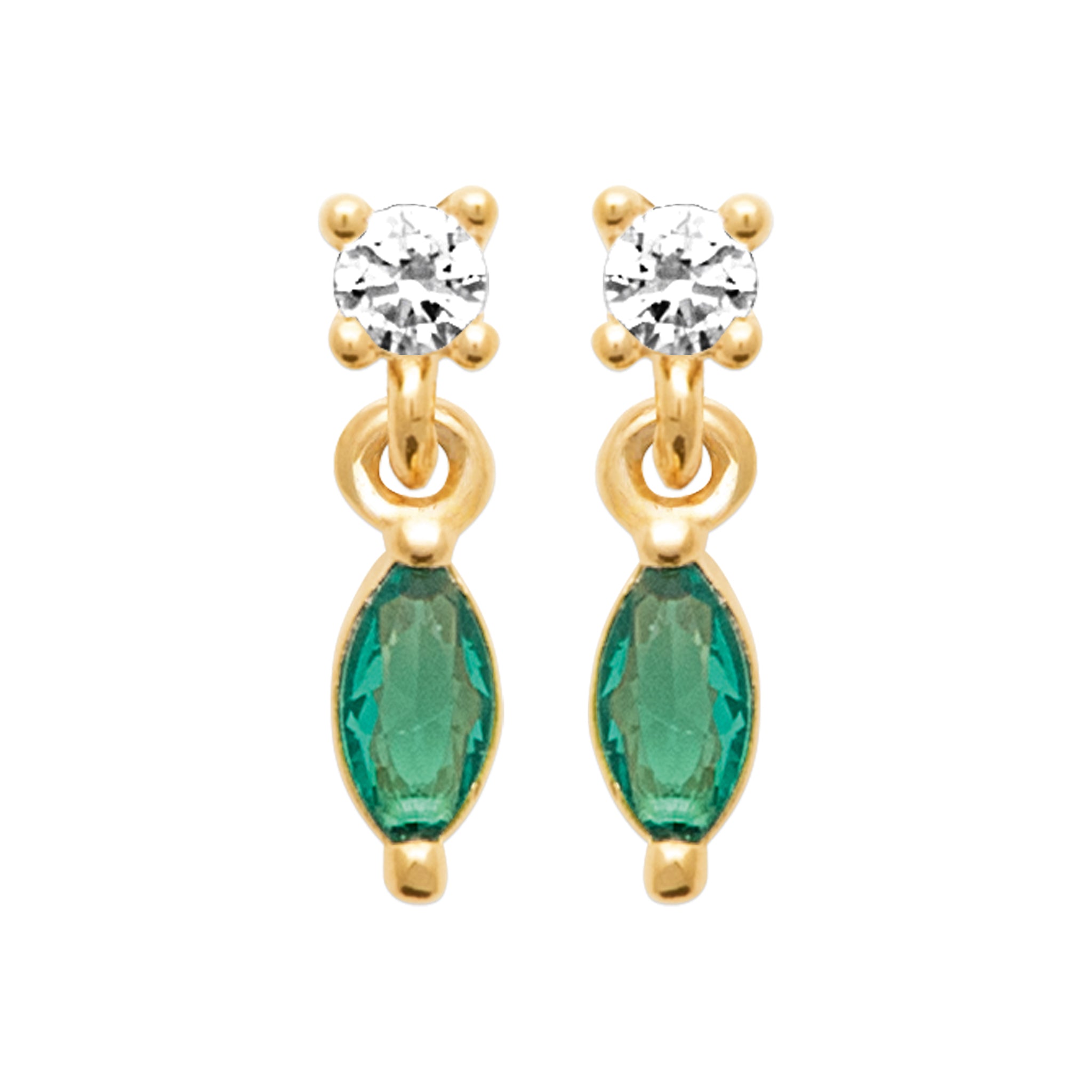 Boucles d'oreilles plaqué or puce zircon et oxyde teinté vert