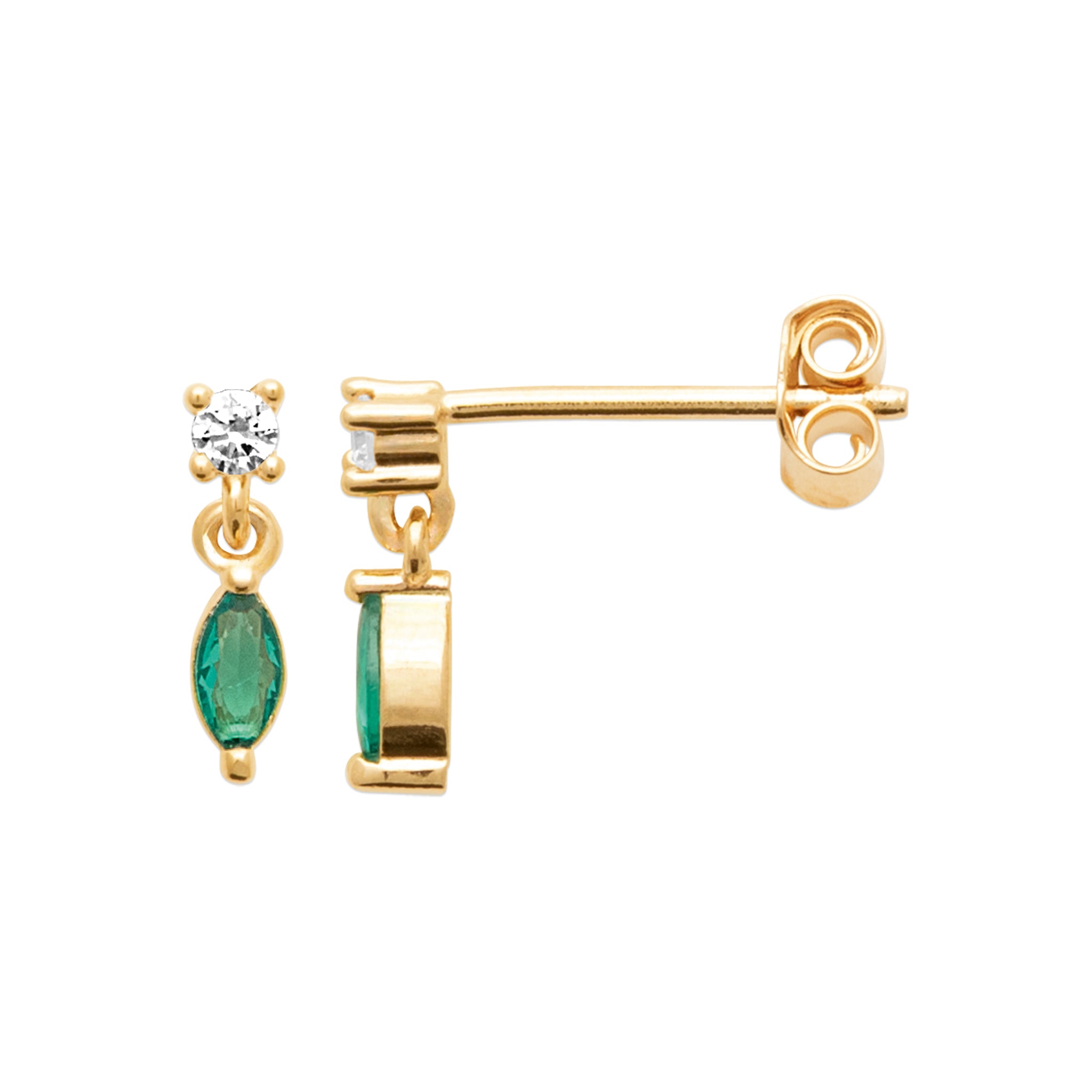Boucles d'oreilles plaqué or puce zircon et oxyde teinté vert