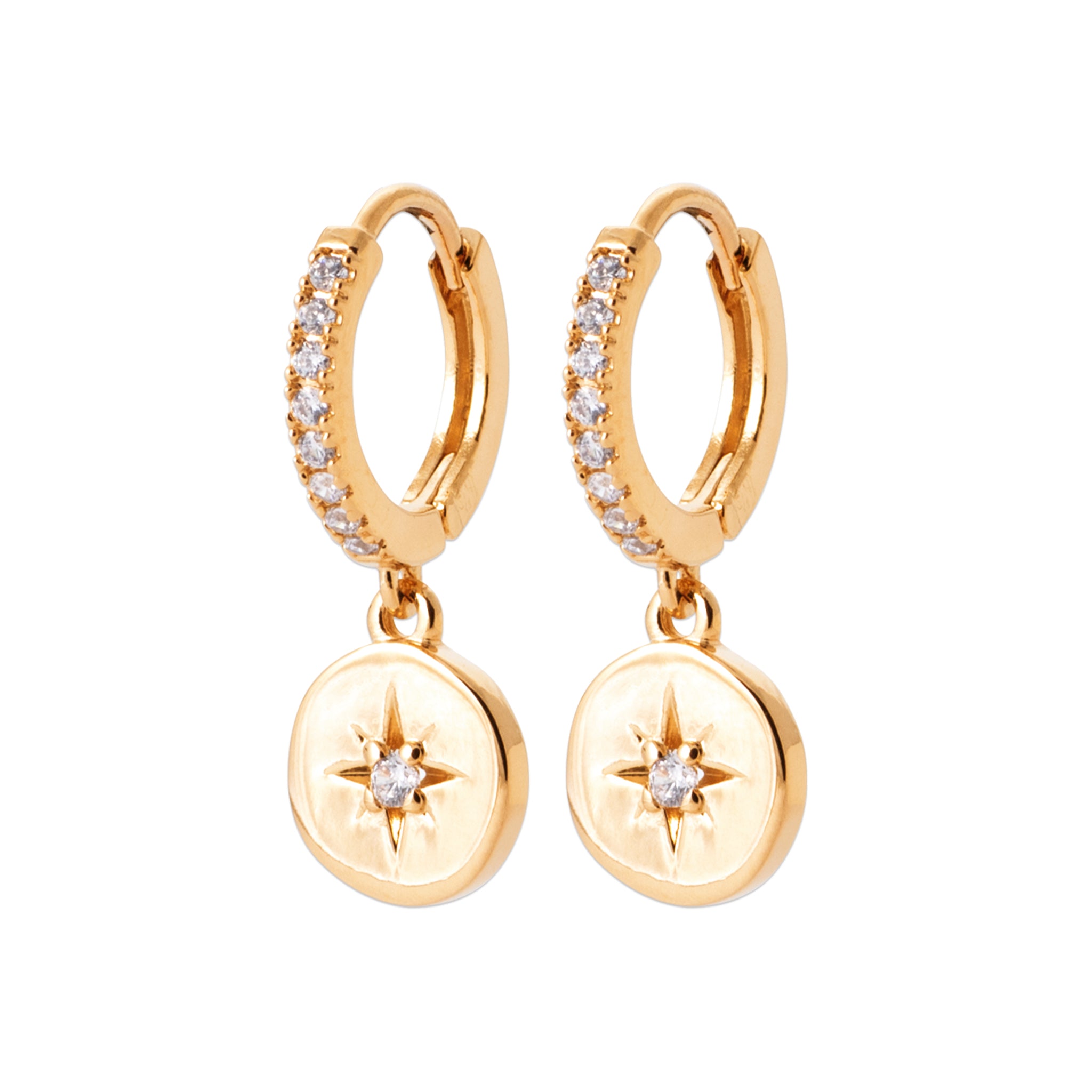 Créoles pampilles plaque ronde étoilée