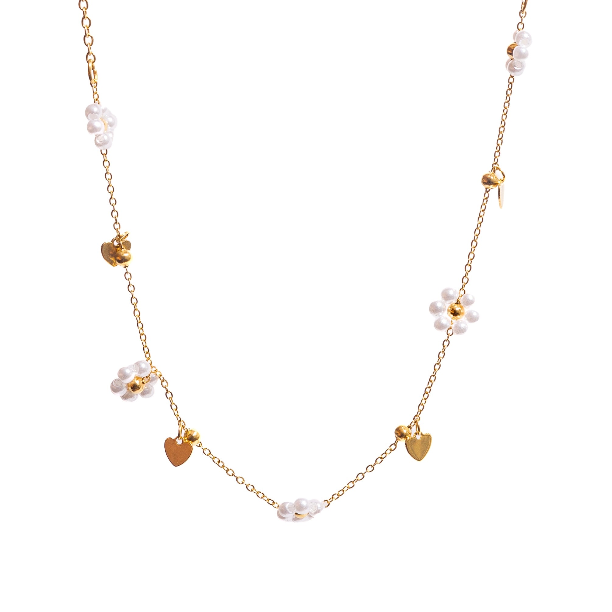 Collier fin cœurs et fleurs
