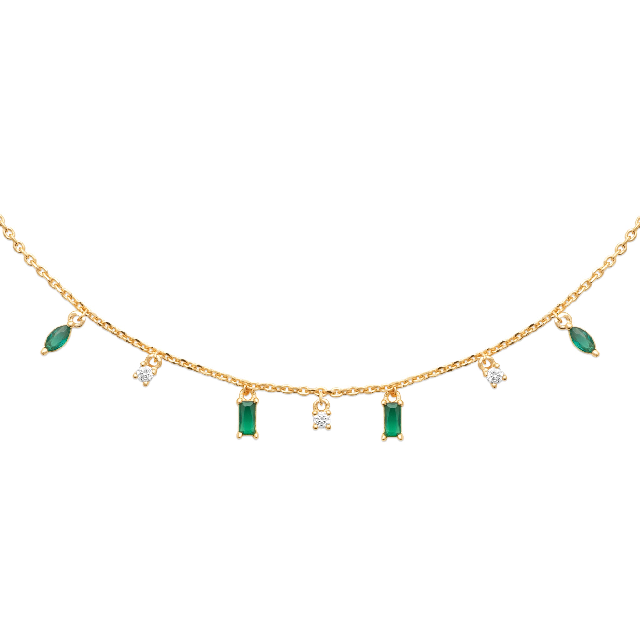 Collier chaîne plaqué or breloques vertes et blanches - vue 1