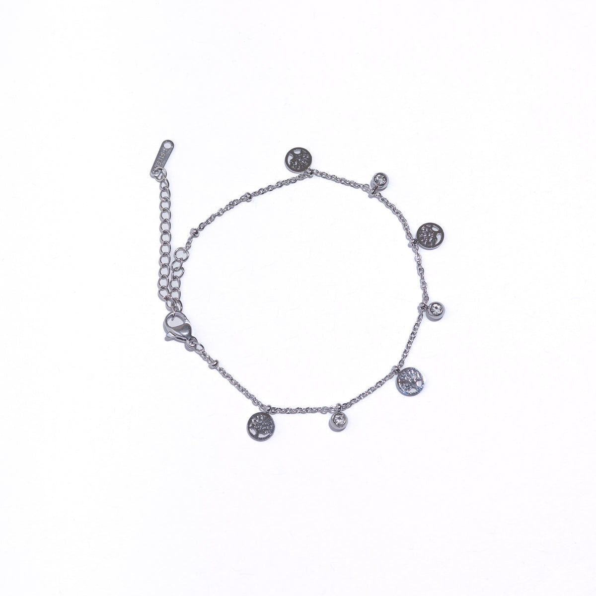 bracelet breloques arbre de vie pierres oxydes de zirconium acier inoxydable argenté résistant à l'eau hypoallergénique
