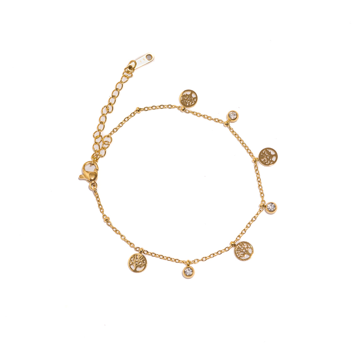 bracelet breloques arbre de vie pierres oxydes de zirconium acier inoxydable doré résistant à l'eau hypoallergénique