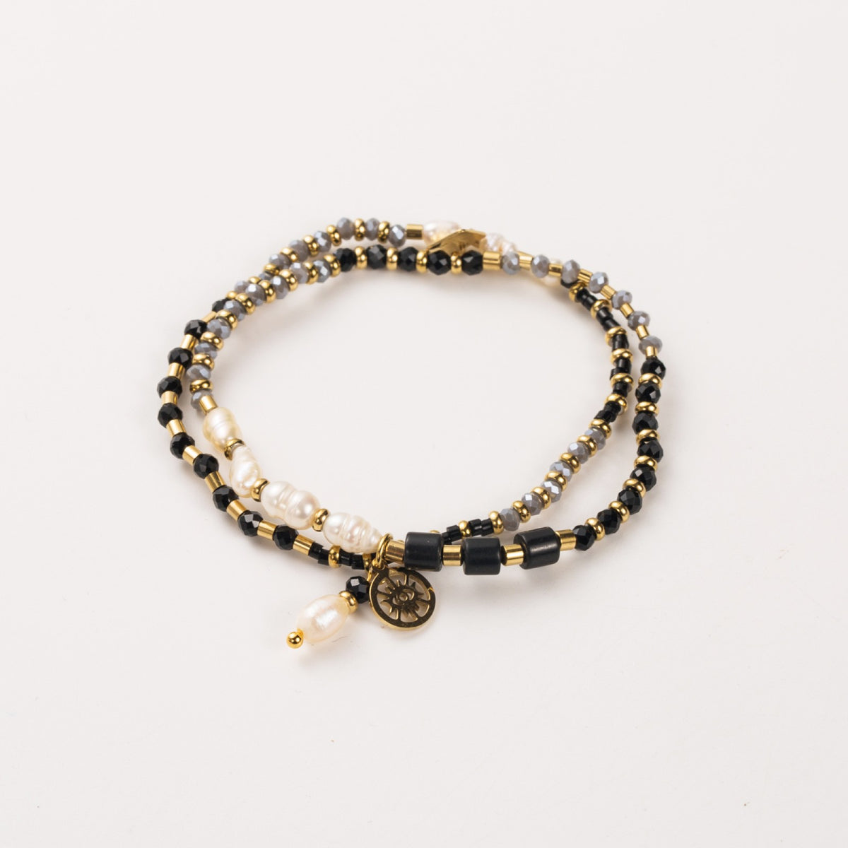 bracelet élastique en acier inoxydable doré avec pierres naturelles d'onyx résiste à l'eau et hypoallergénique