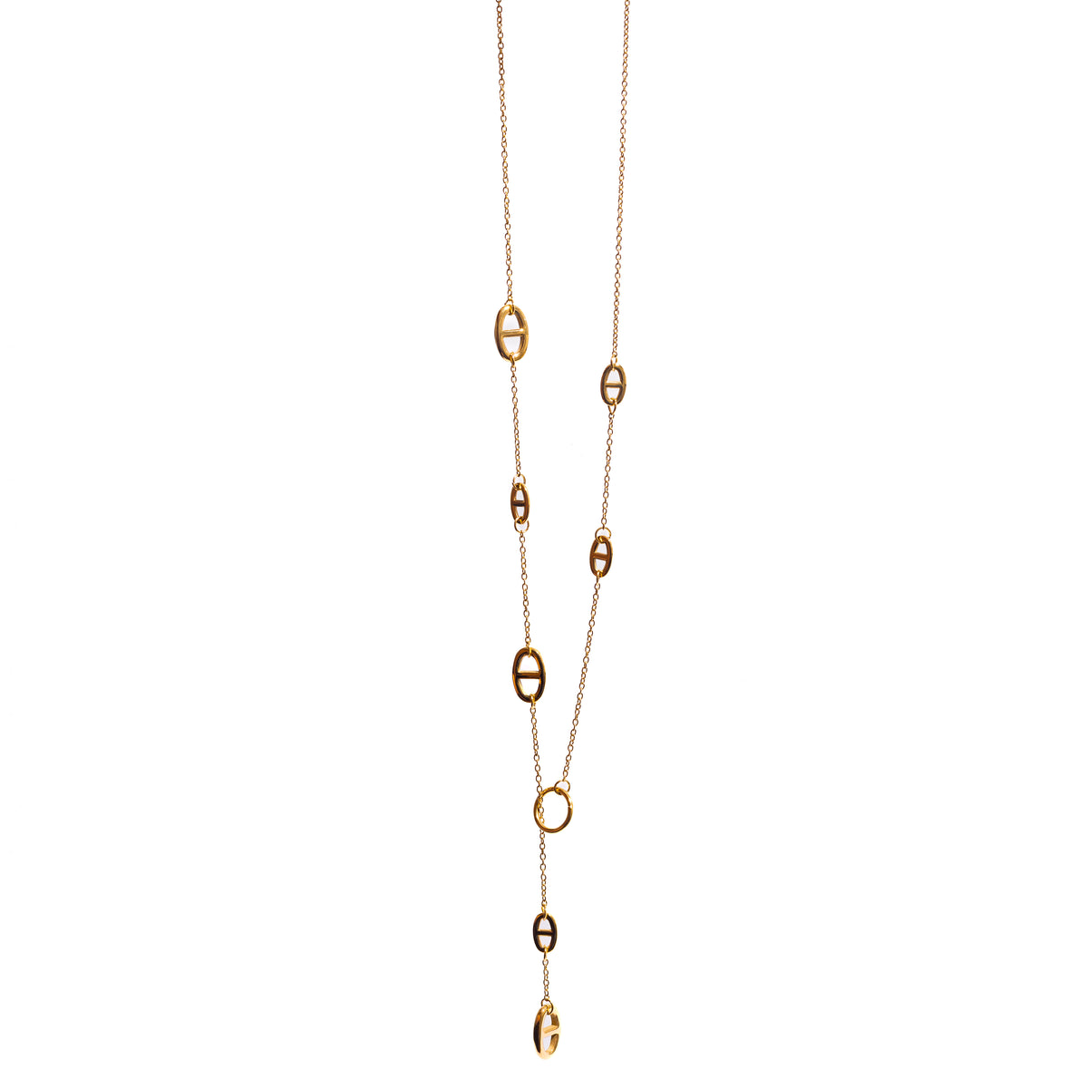collier sautoir Y en cravate maille marine doré