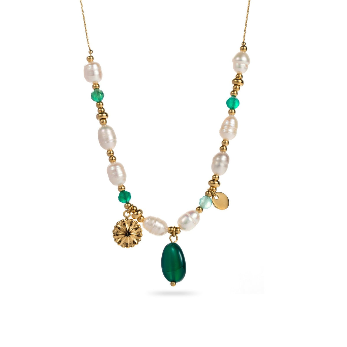 Collier acier inoxydable doré perles d'eau douce breloque marguerite hypoallergénique et résiste à l'eau