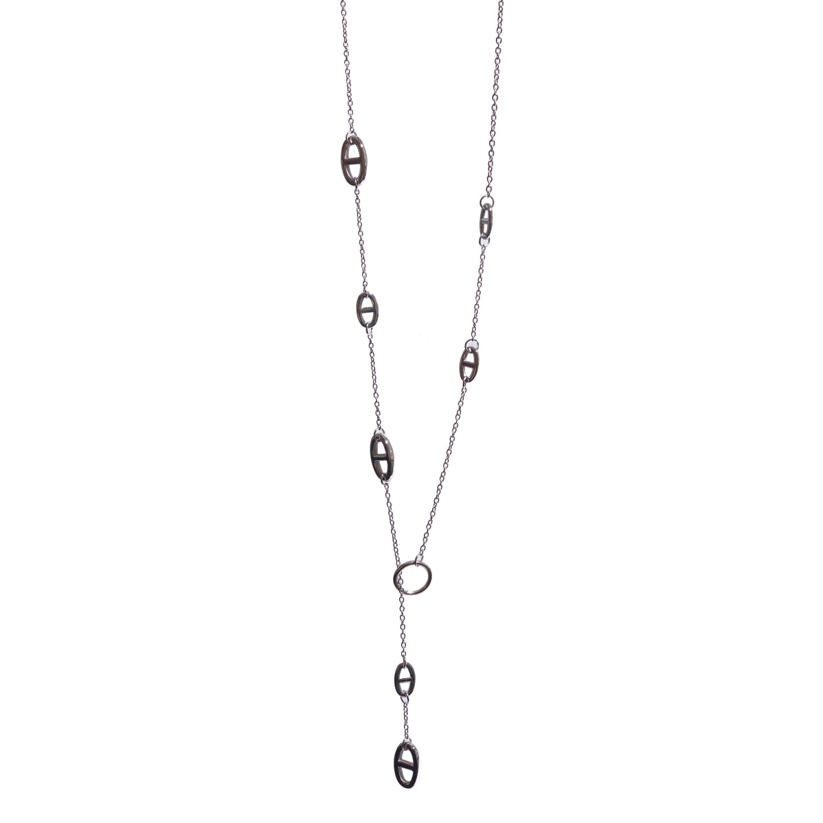 collier cravate Y argenté coulissant sautoir en acier inoxydable maille marine