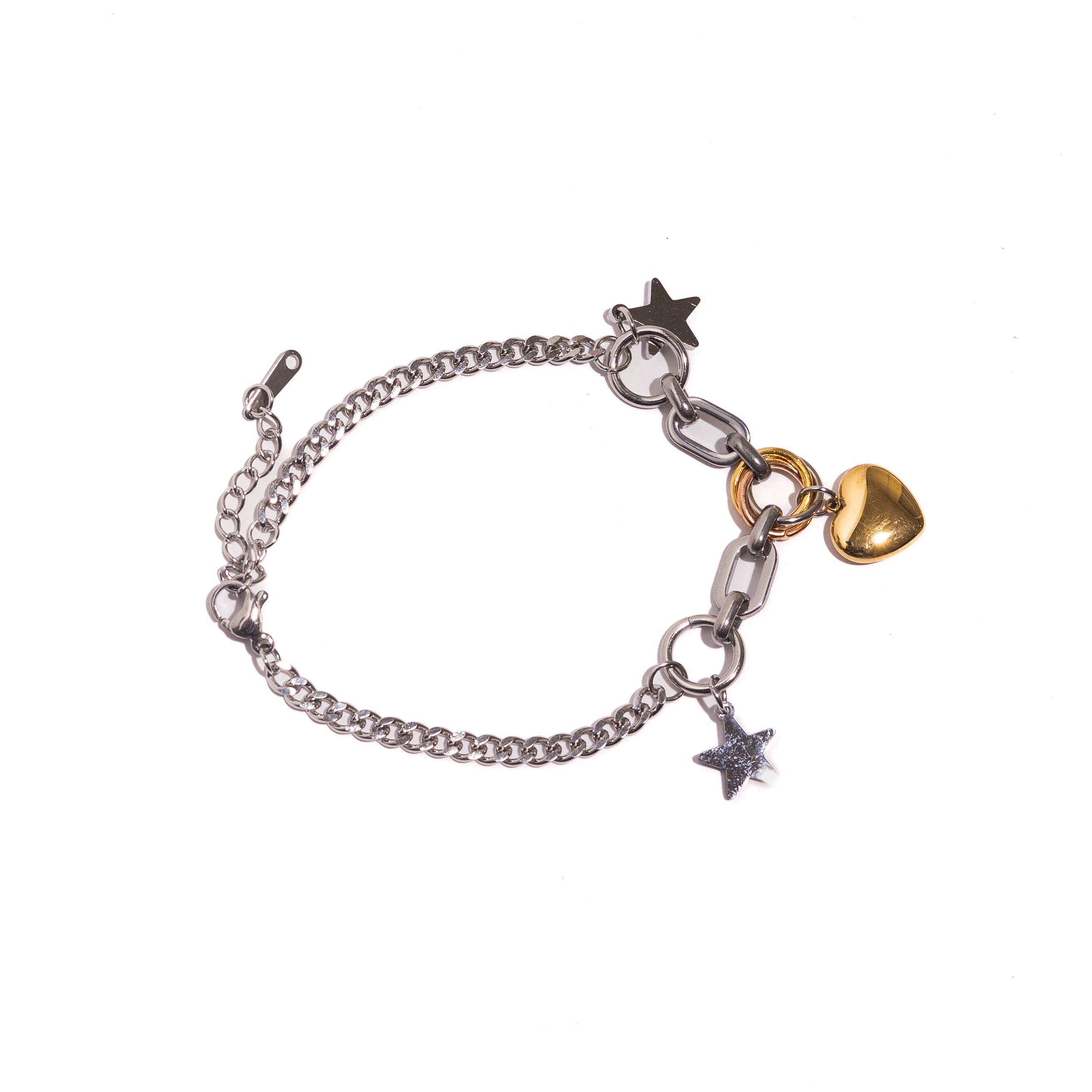 Bracelet breloques cœur et étoiles