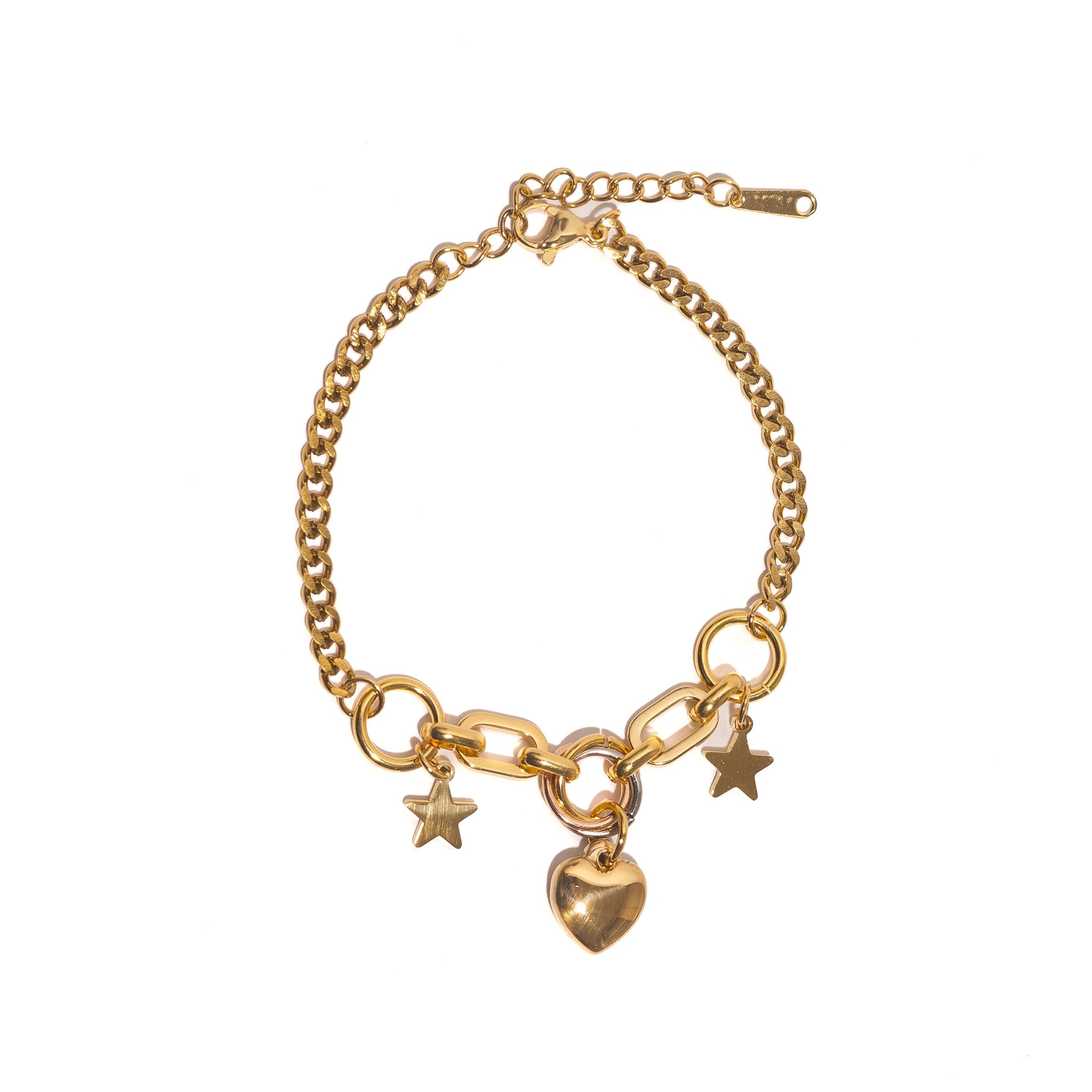Bracelet breloques cœur et étoiles