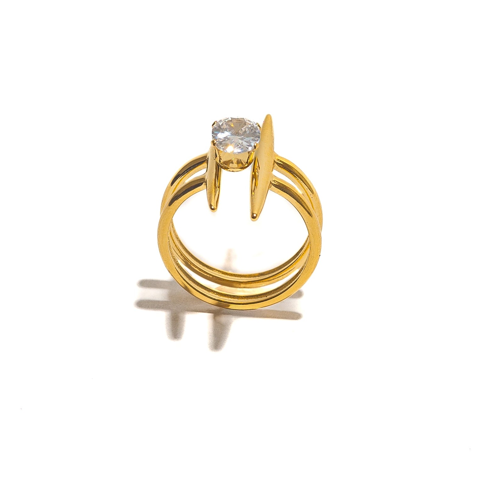 Bague 2 rangs avec solitaire et ses 2 barres