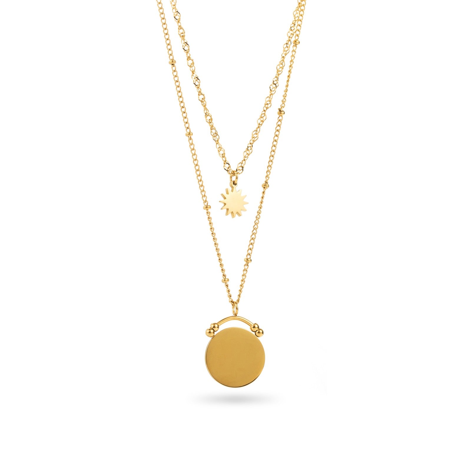 Collier 2 rangs soleil et plaque ronde