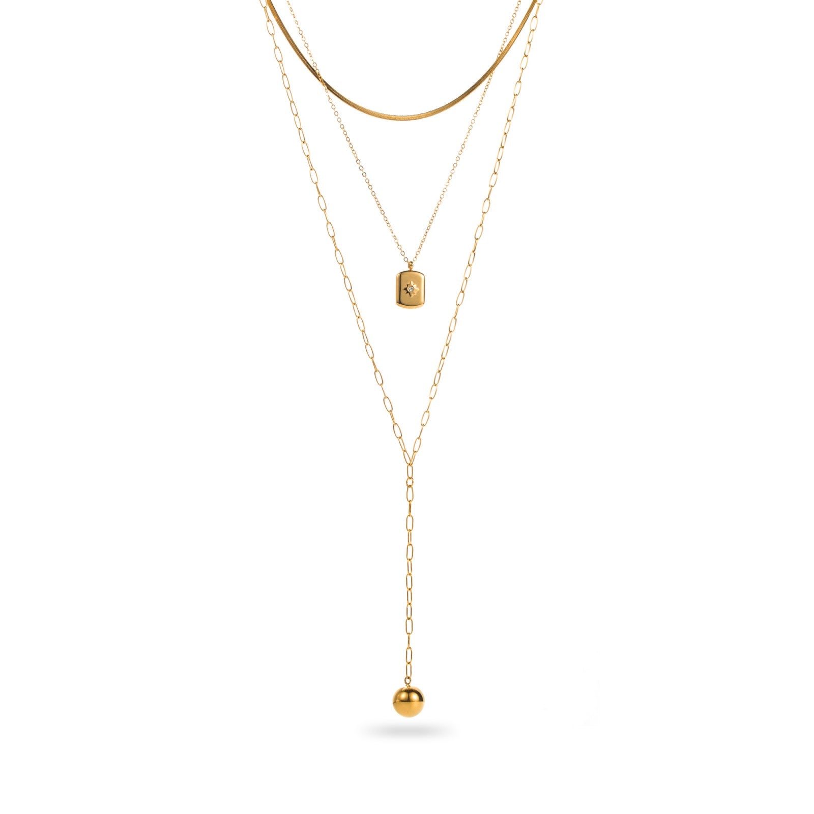 Collier 3 rangs sautoir perle d'acier