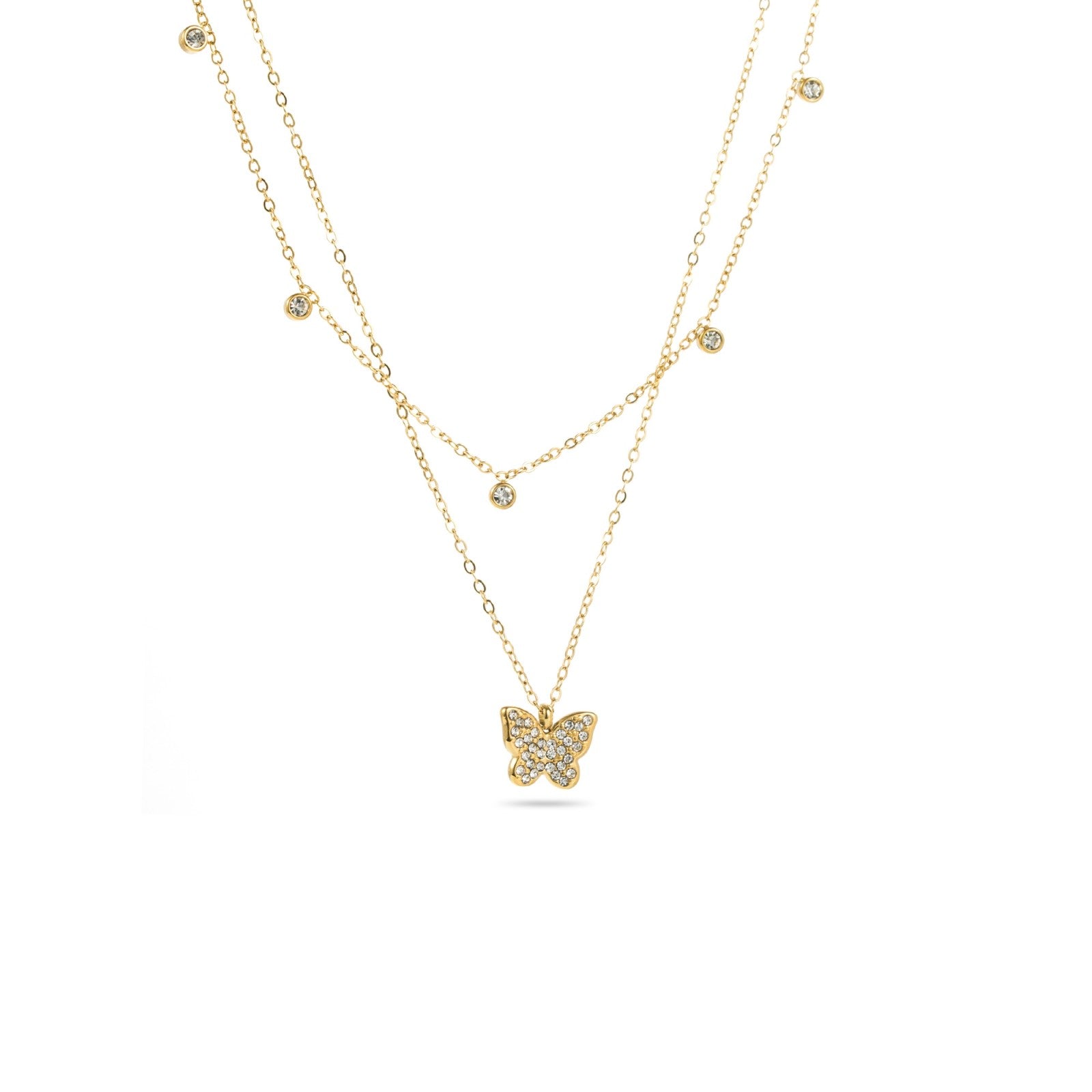 Collier deux rangs papillon strass