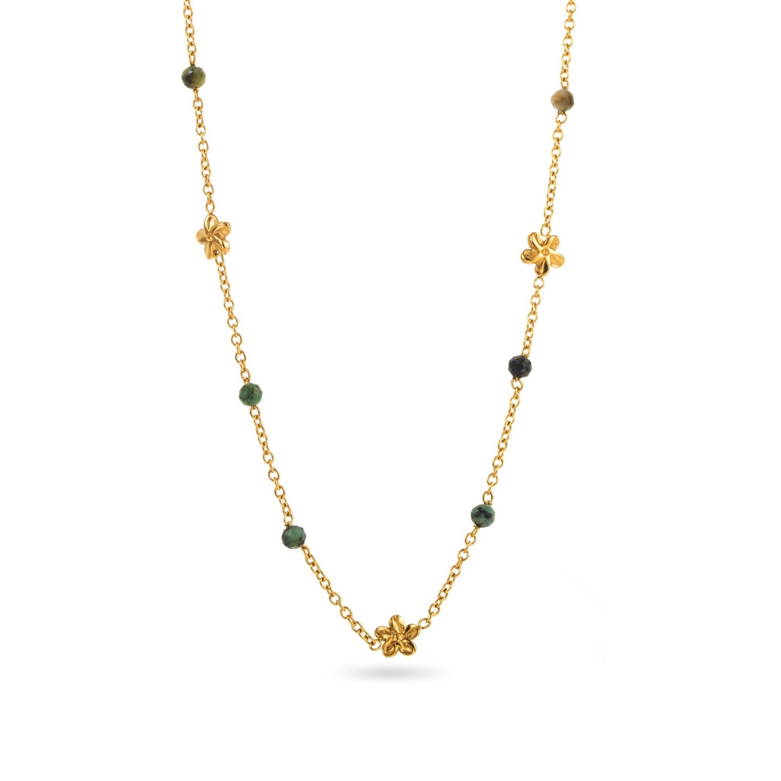 Collier fin petites fleurs et pierres naturelles