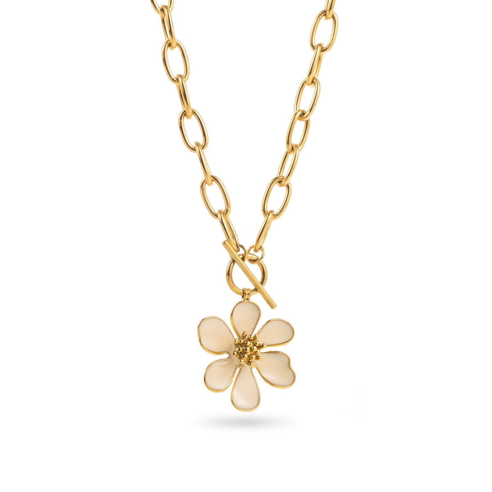 Collier maille pendentif fleur colorées