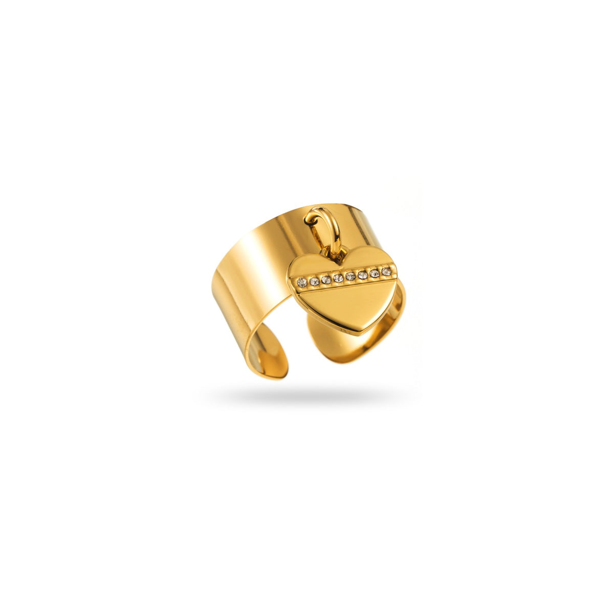 bague breloque acier inoxydable doré breloque coeur bande strass oxydes de zirconium résiste à l'eau hypoallergénique