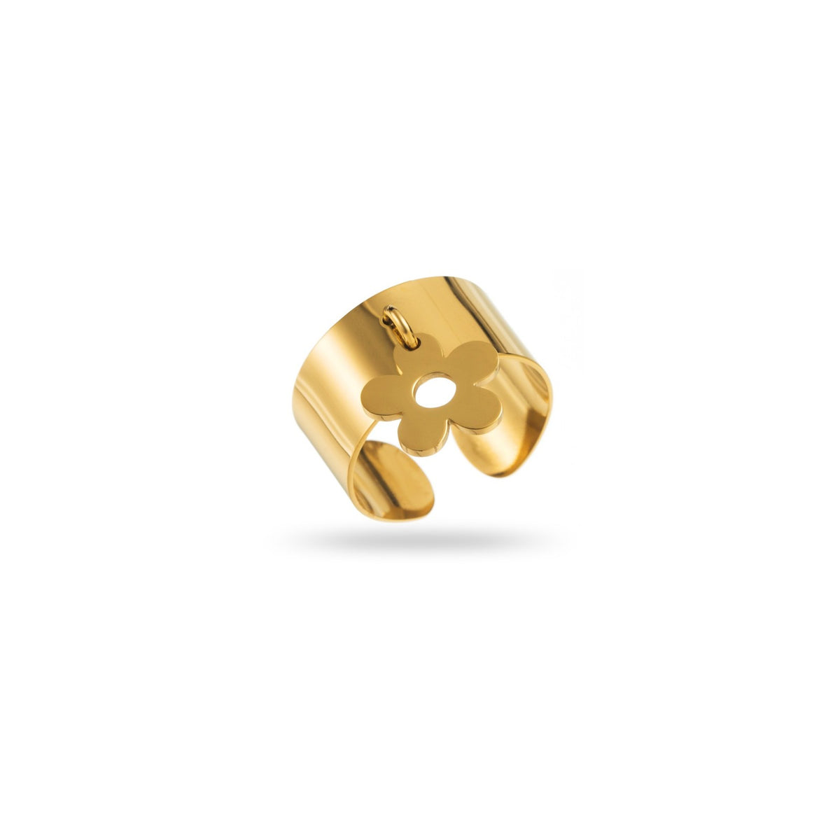 bague breloque fleur acier inoxydable doré hypoallergénique résiste à l'eau