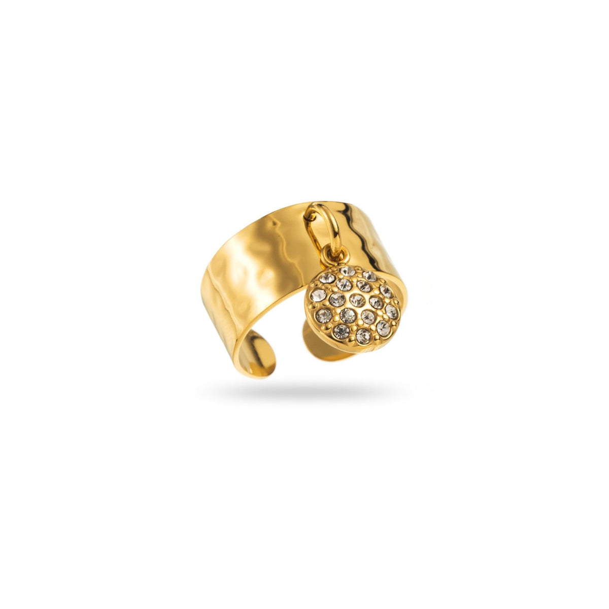 bague breloque rond à strass acier inoxydable doré résiste à l'eau hypoallergénique