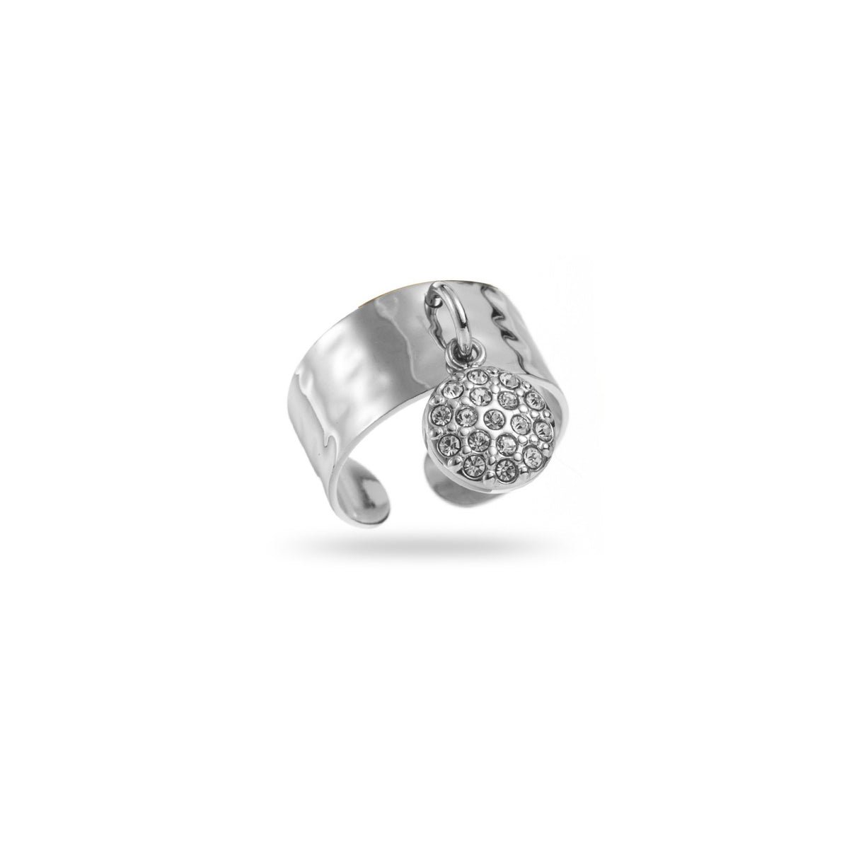 bague breloque rond à strass acier inoxydable argenté résiste à l'eau hypoallergénique