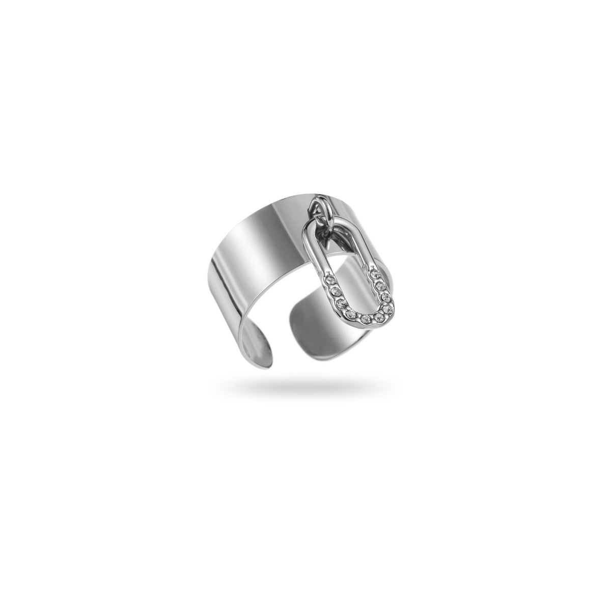 bague breloque trombone argenté strass acier inoxydable hypoallergénique résistante à l'eau