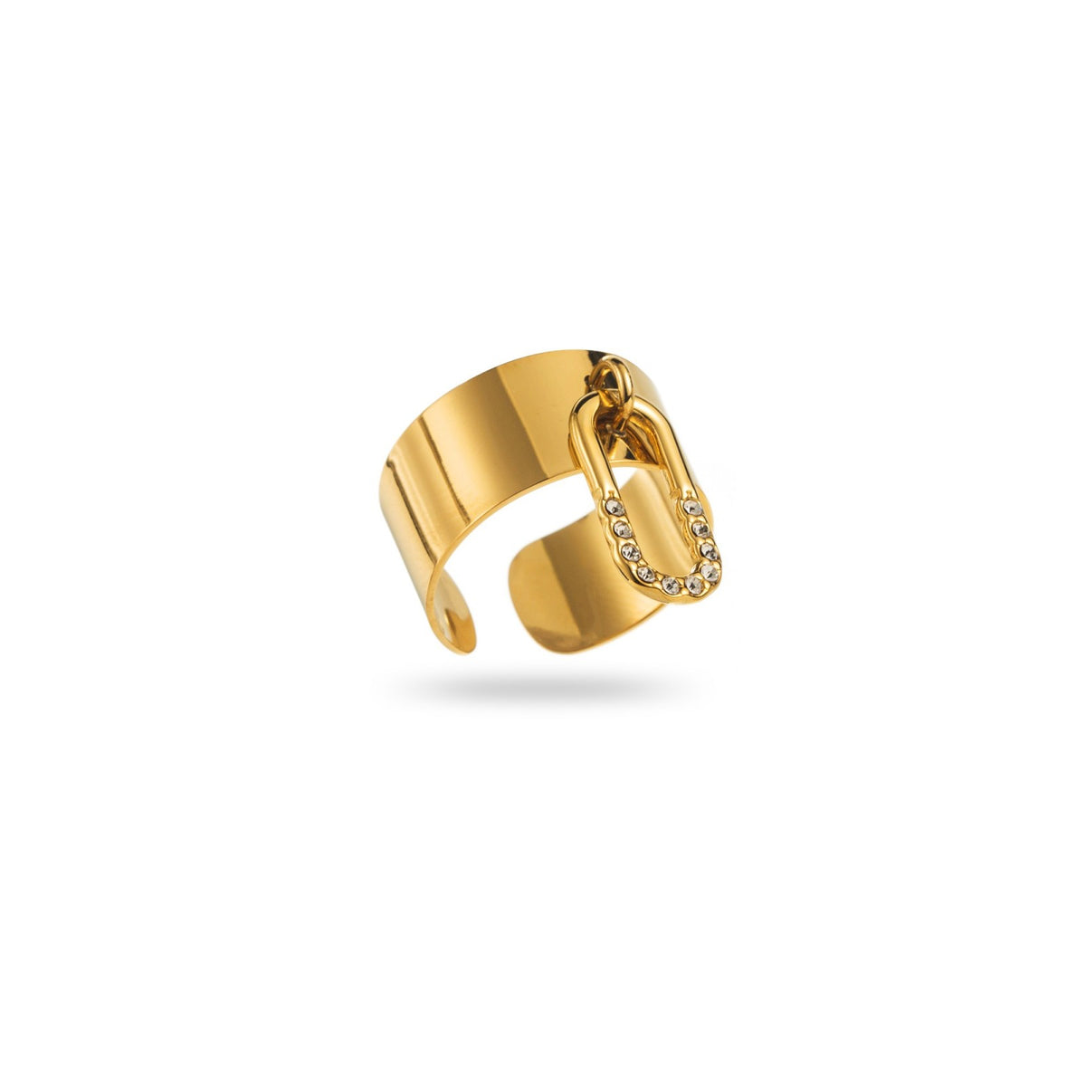 bague breloque trombone strass acier inoxydable doré hypoallergénique résistant à l'eau