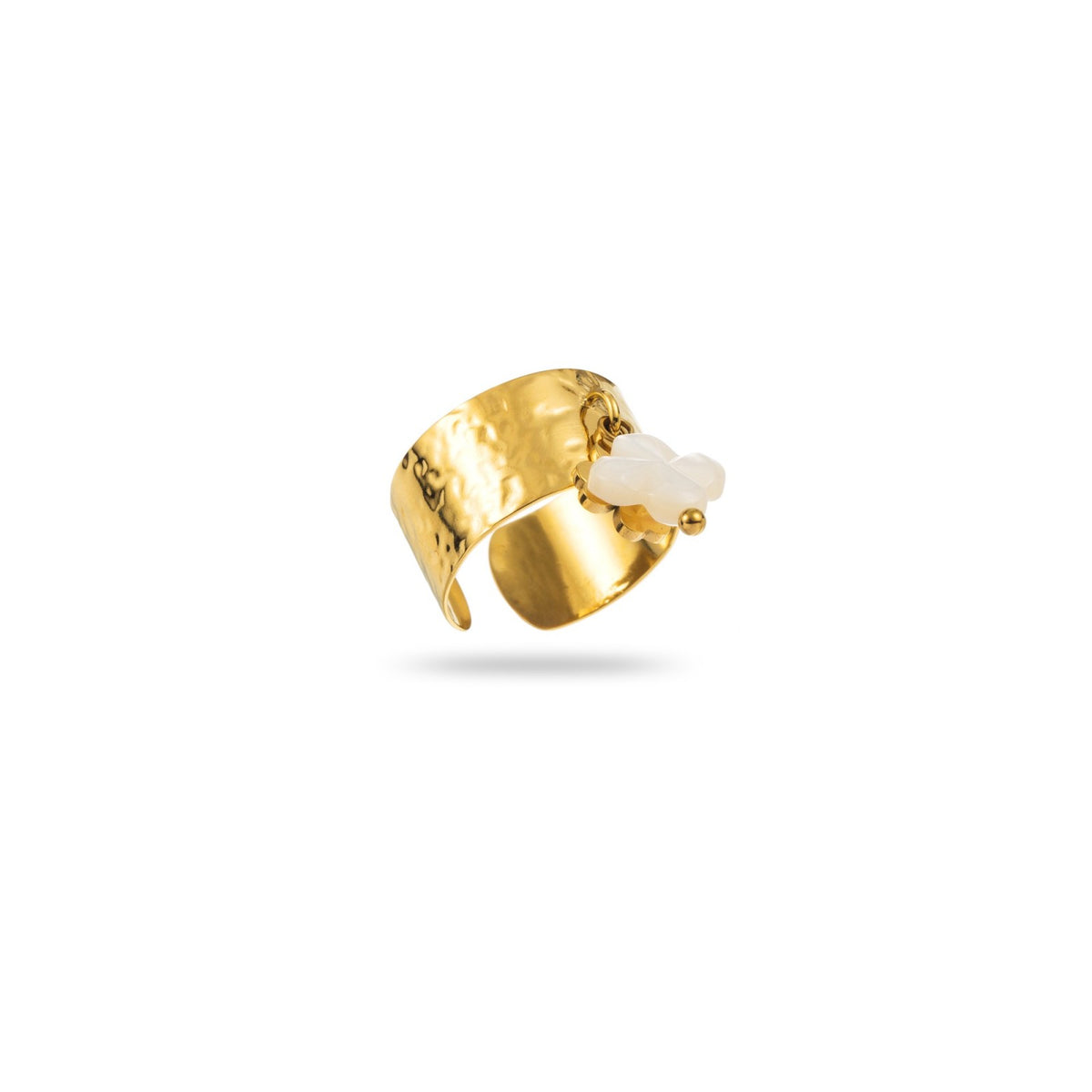 bague breloques trèfles acier inoxydable doré résiste à l'eau et hypoallergénique