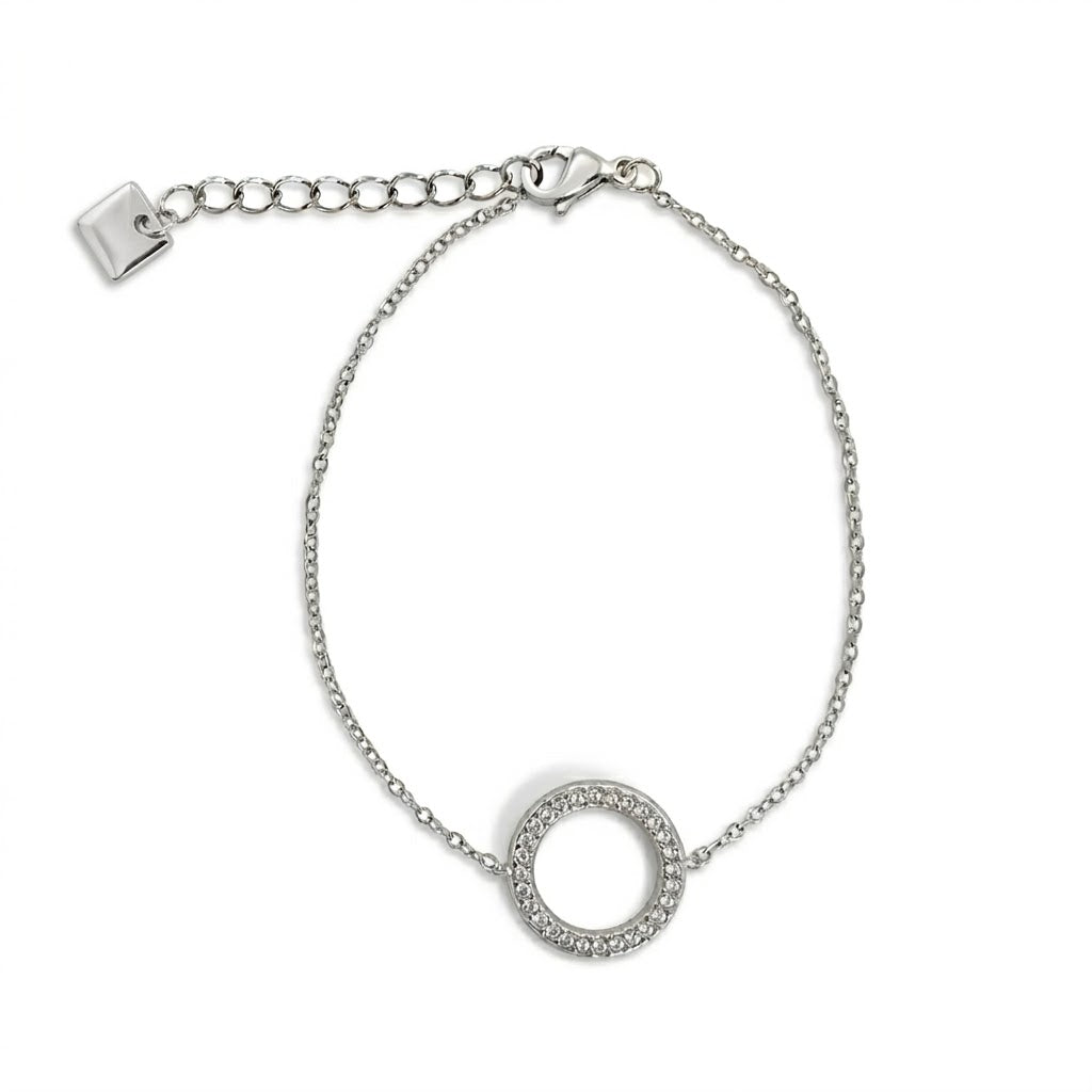 bracelet cercle empierré oxydes de zirconium hypoallergénique résiste à l'eau acier inoxydable argenté