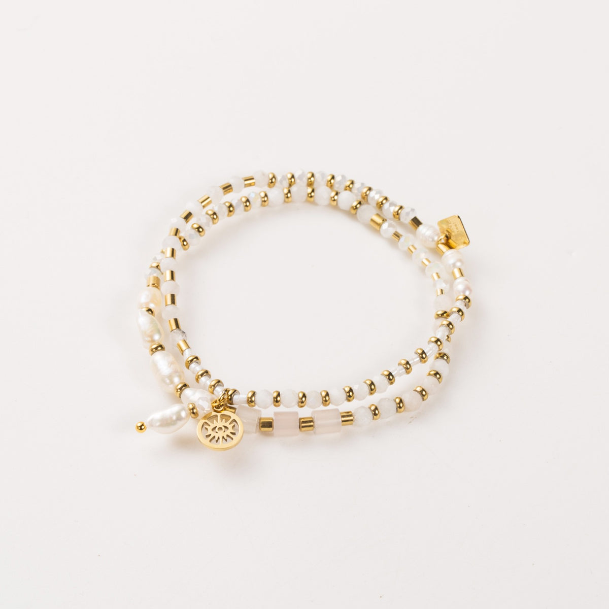bracelet elastique en acier inoxydable doré avec pierres naturelles d'agate blanche resiste à l'eau et hypoallergenique
