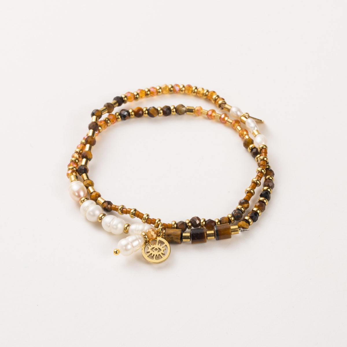 bracelet élastique en acier inoxydable doré avec pierres naturelles d'œil de tigre résiste à l'eau et hypoallergénique