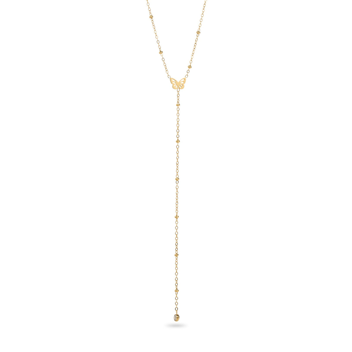 collier y cravate papillon acier inoxydable doré minimaliste