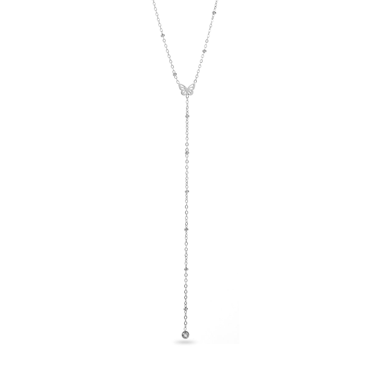 collier y cravate papillon acier inoxydable argenté minimaliste