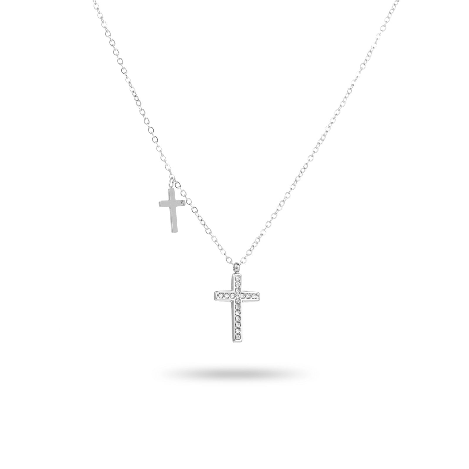 Collier double croix avec strass