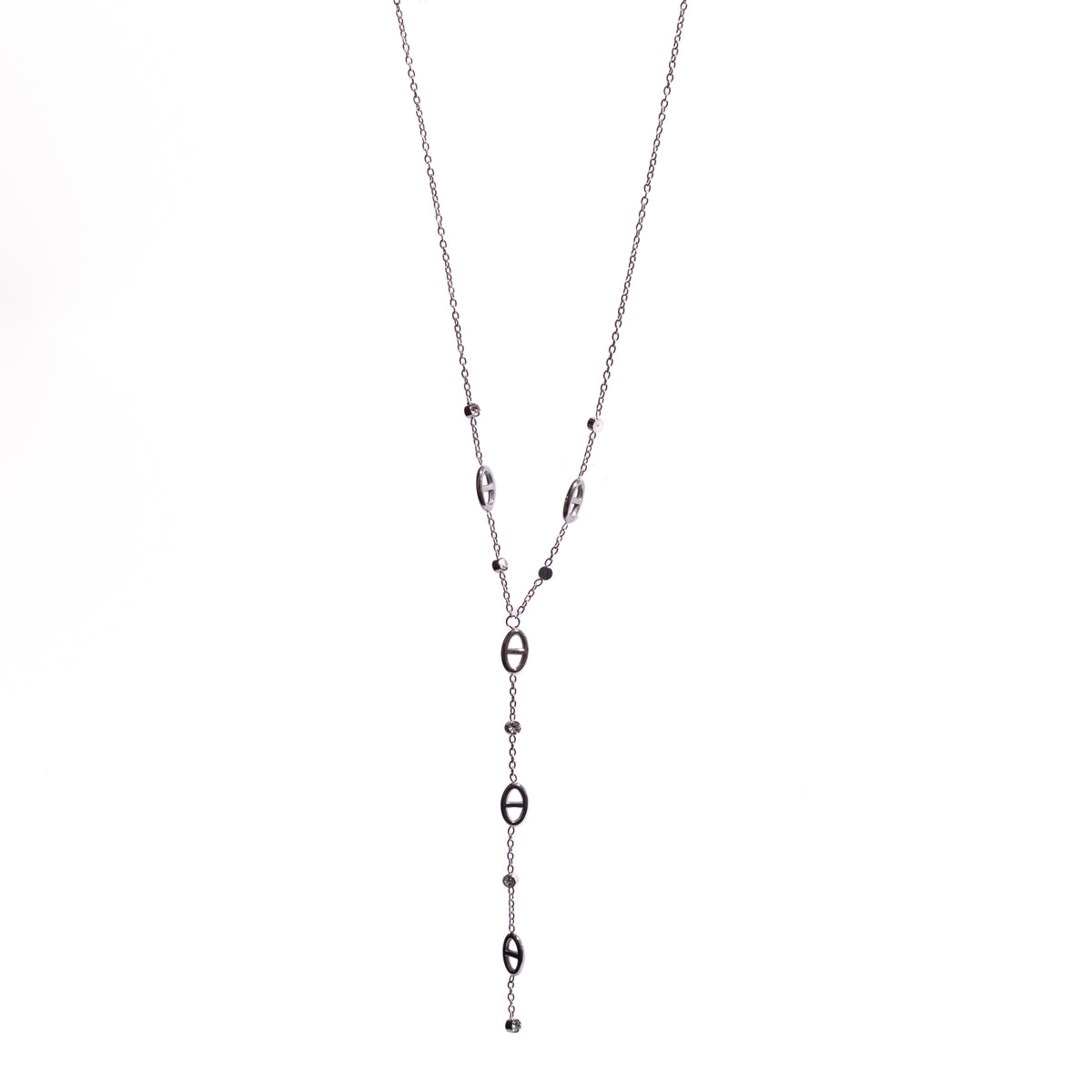 collier acier inoxydable argenté Y maille marine et oxydes