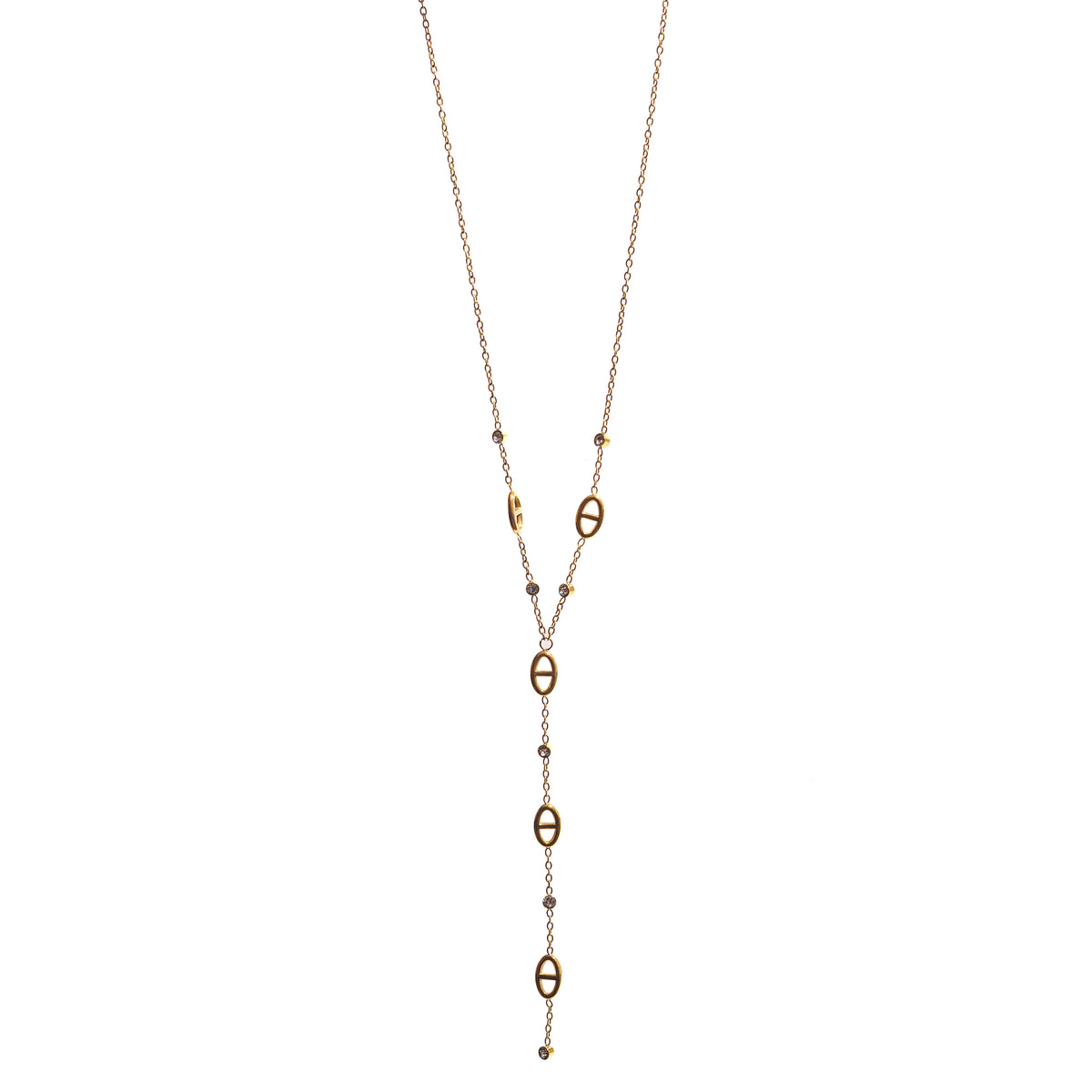 collier acier inoxydable doré Y maille marine et oxydes