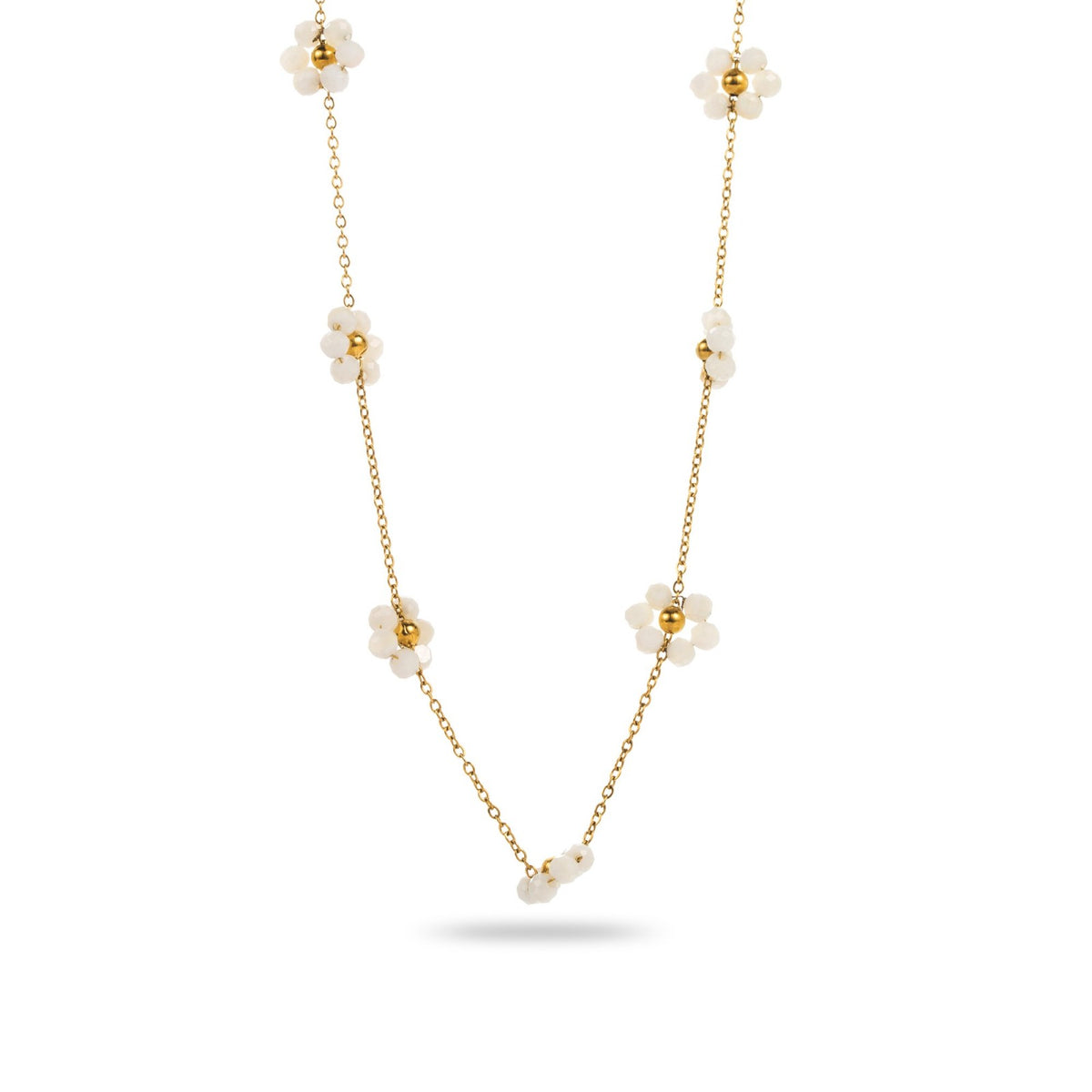 collier acier inoxydable doré fleurs en perles hypoallergénique et résistant à l'eau