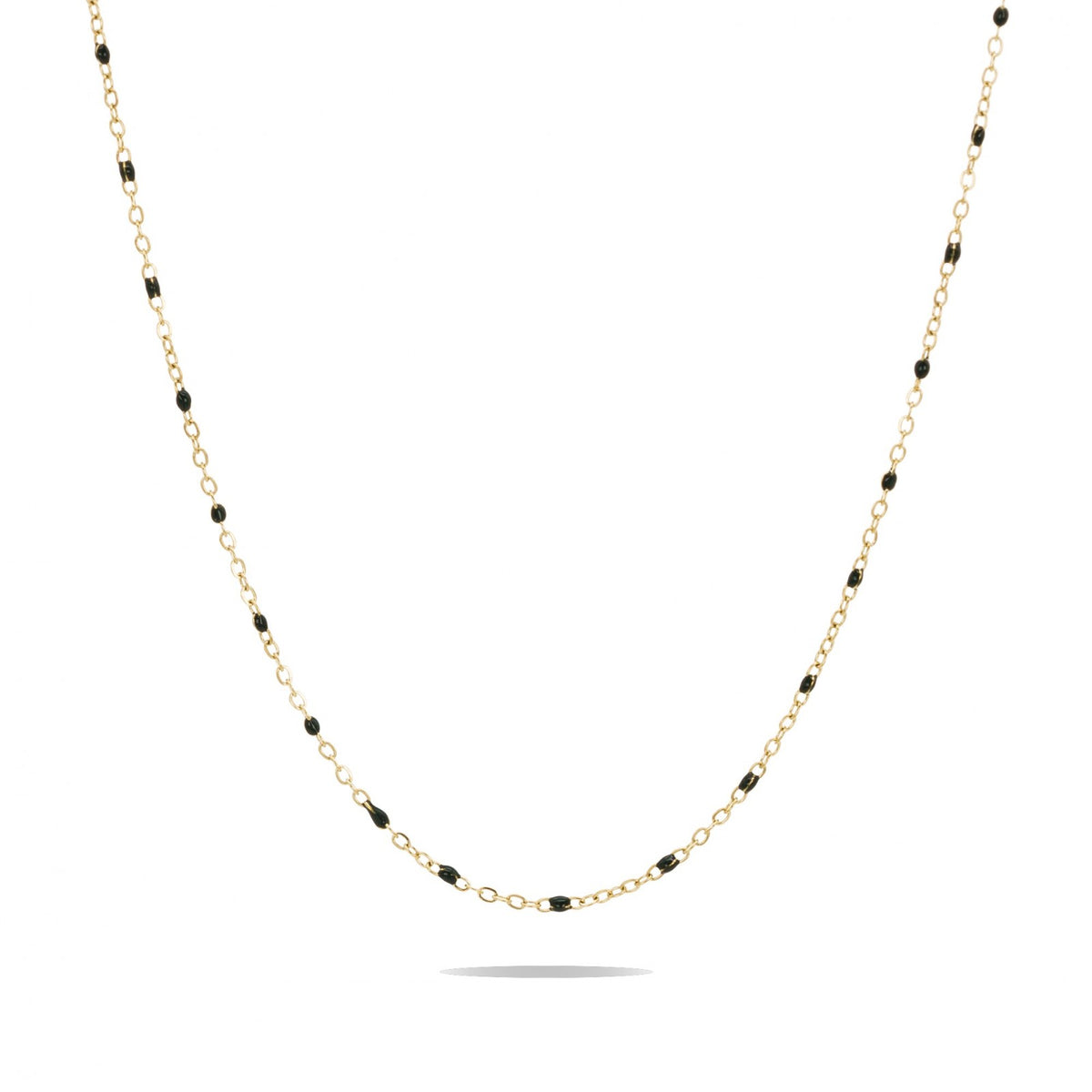 collier acier inoxydable doré petites perles noires résiste à l'eau hypoallergénique