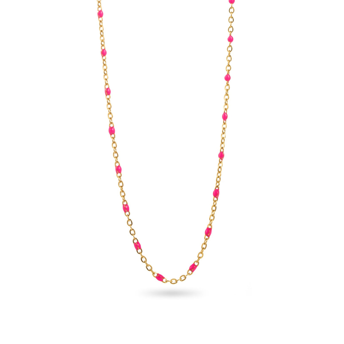 collier acier inoxydable doré petites perles roses résiste à l'eau hypoallergénique