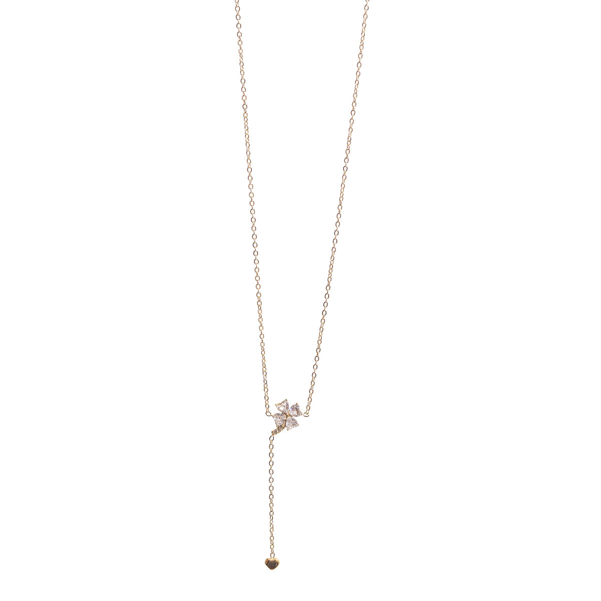 collier y cravate acier inoxydable doré trèfle empierré et pendentif coeur