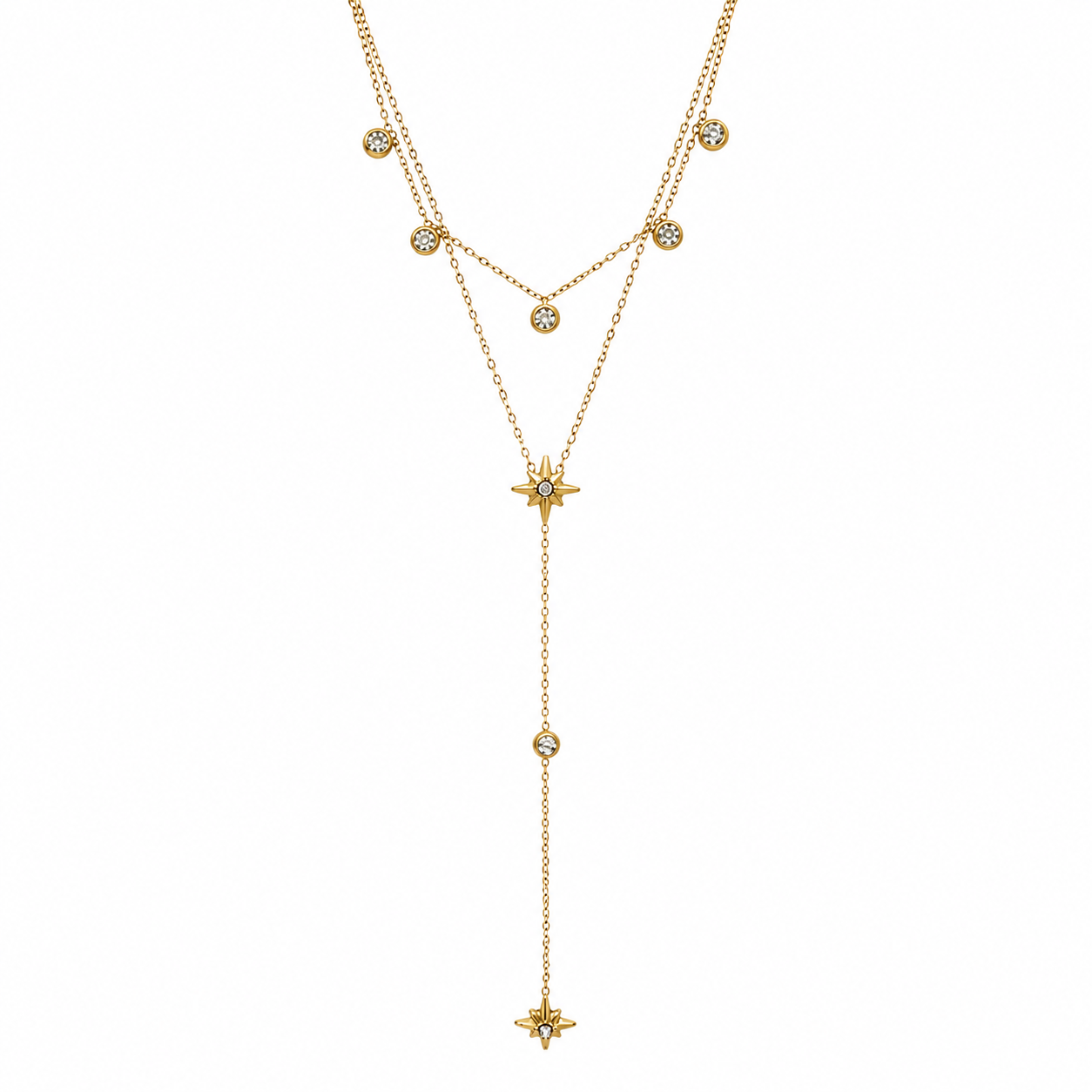 Collier Y double rang étoiles & zircons