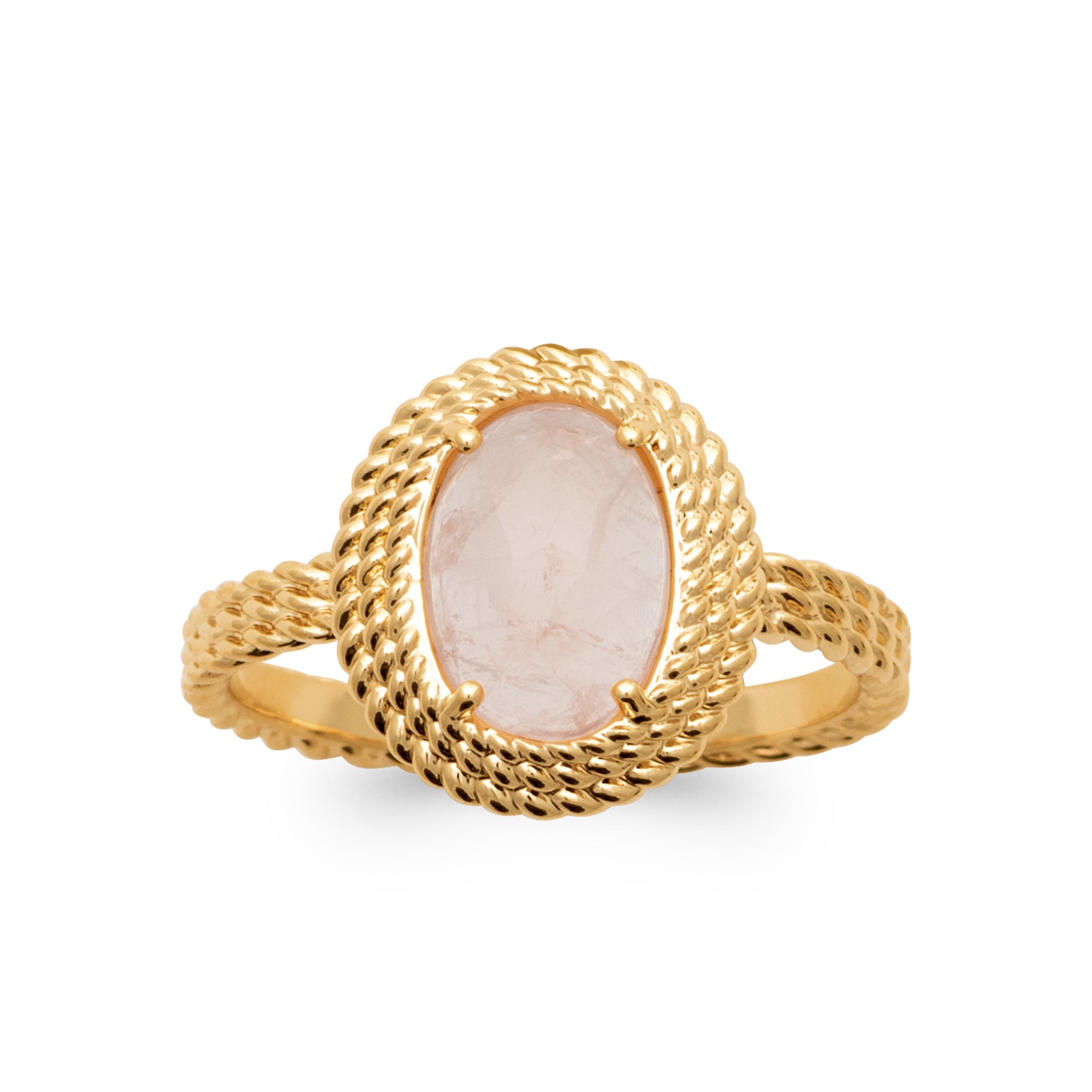 Bague ovale style corde quartz rose