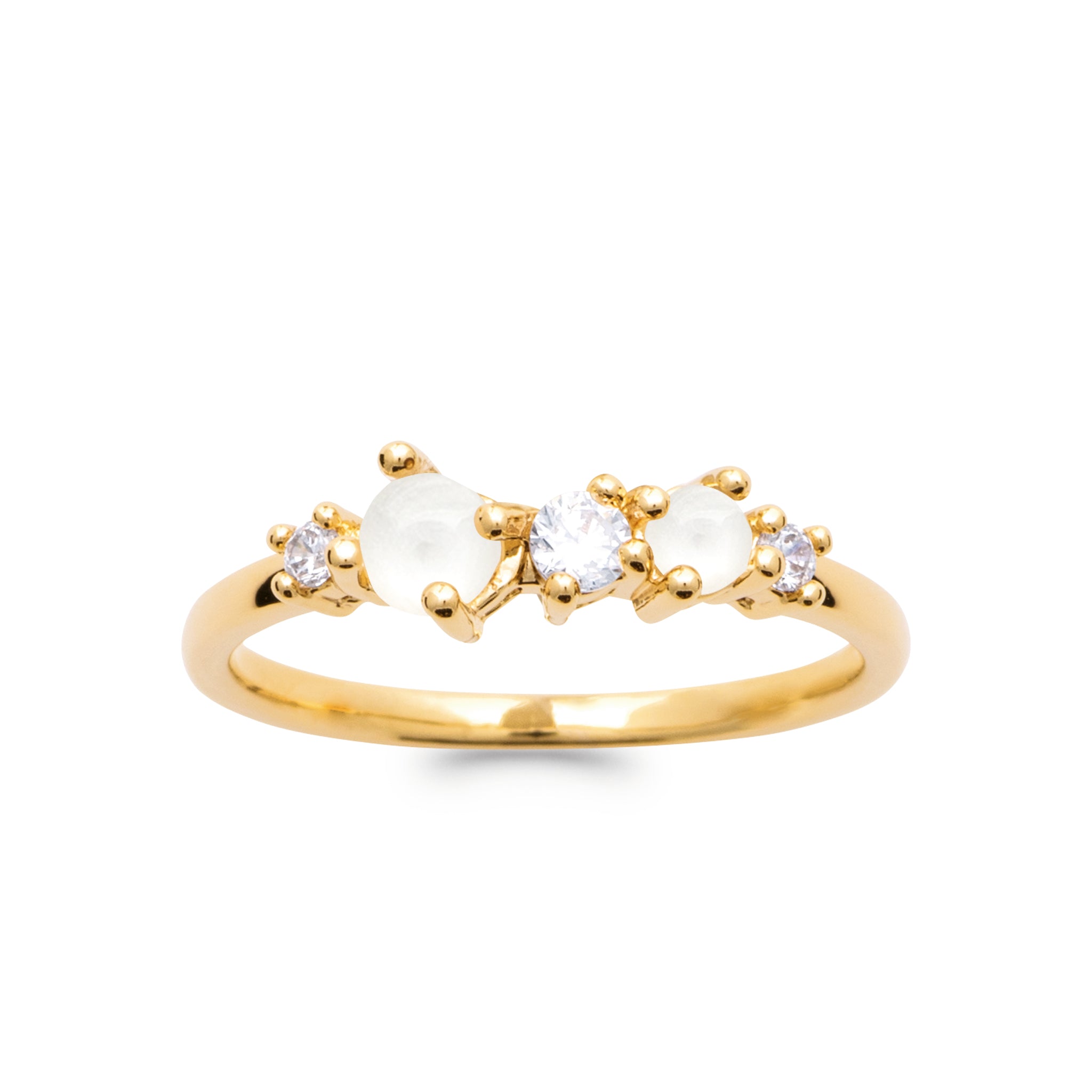 Bague pierre de lune et oxydes de zirconium