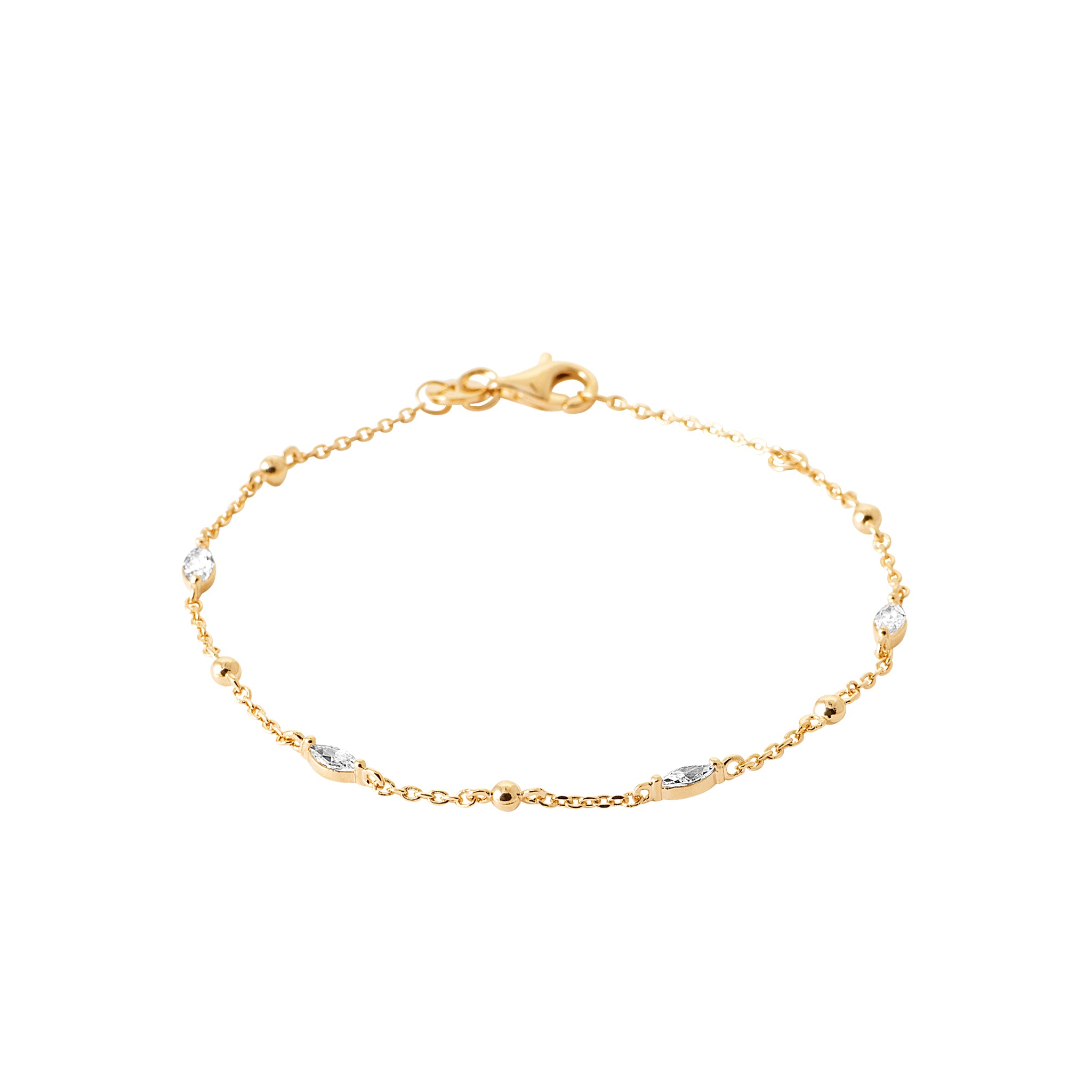 Bracelet chaîne plaqué or billes dorées et zircons