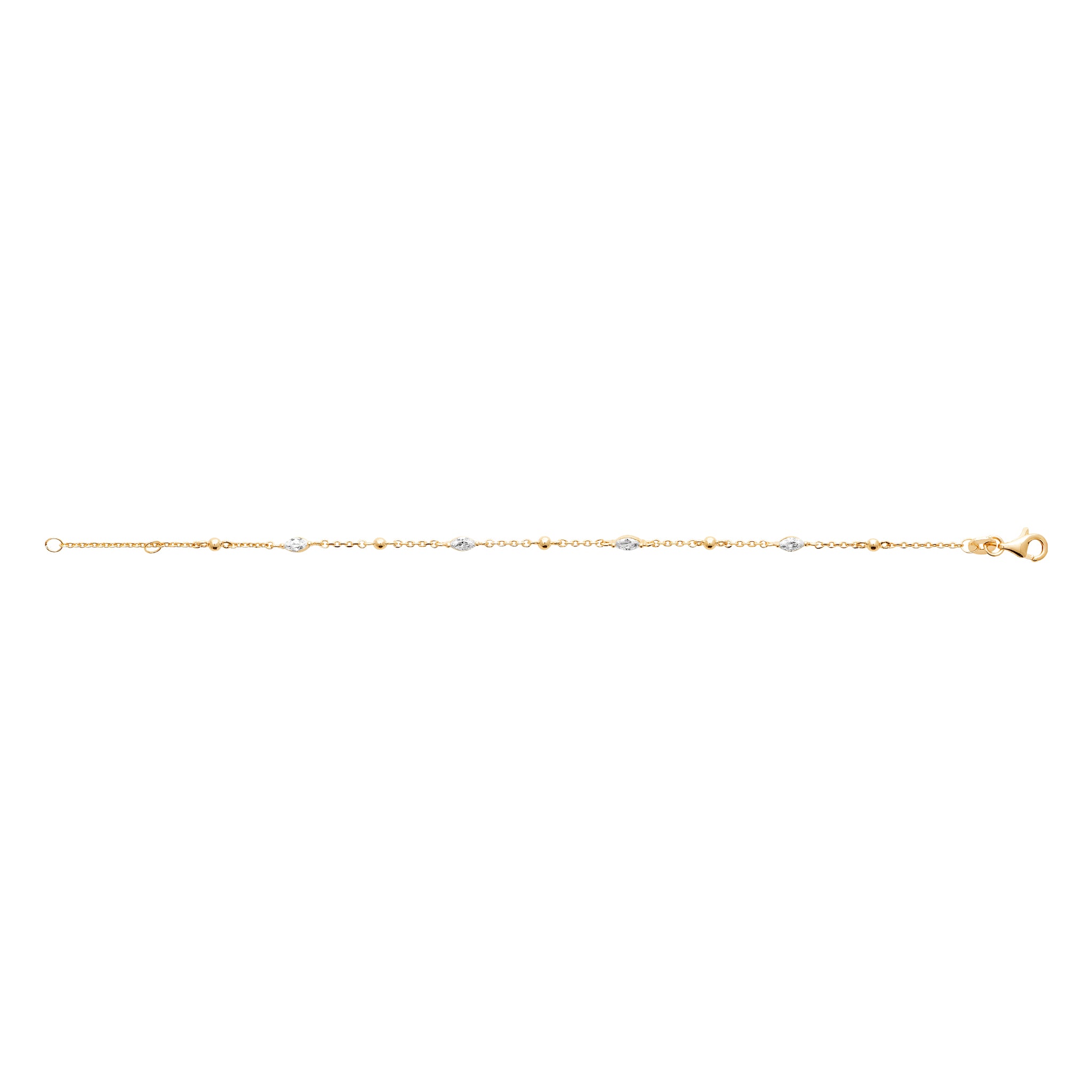 Bracelet chaîne plaqué or billes dorées et zircons