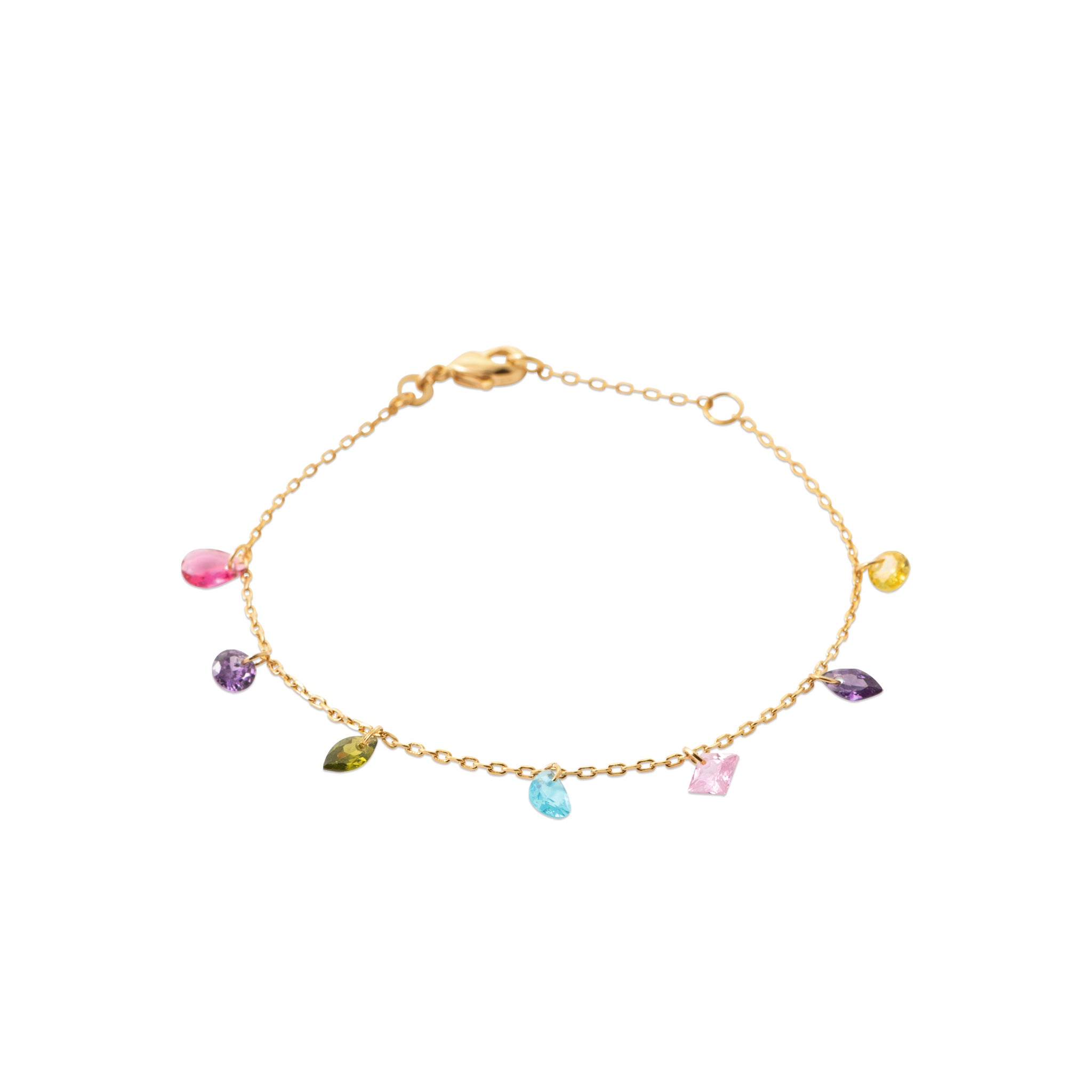 Bracelet chaîne plaqué or breloques zircons géométriques multicolores - vue 1