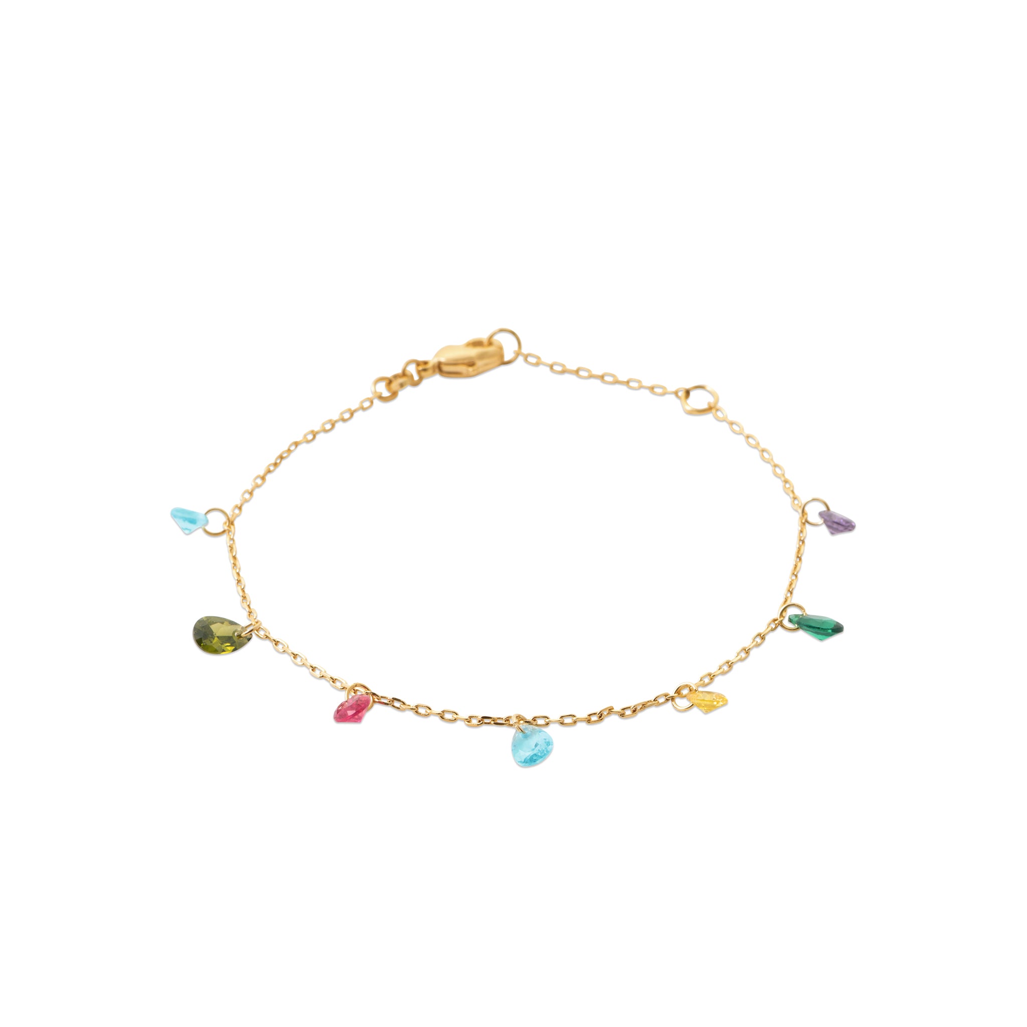Bracelet chaîne plaqué or breloques gouttes multicolores - vue 1