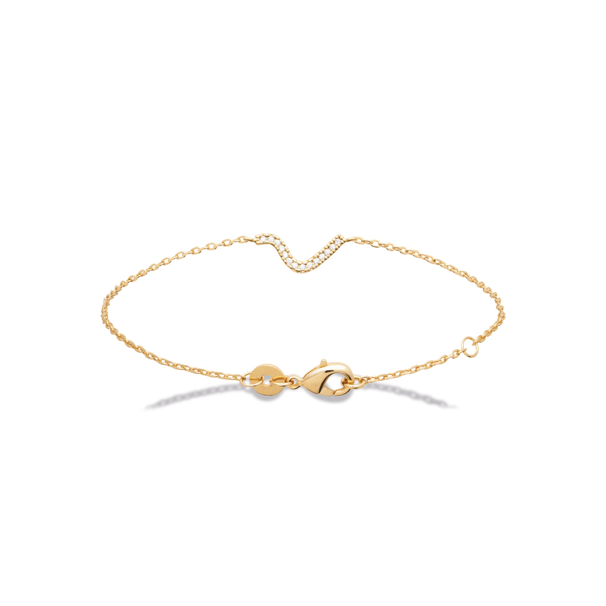 Bracelet chaîne plaqué or motif vague pavé zircons