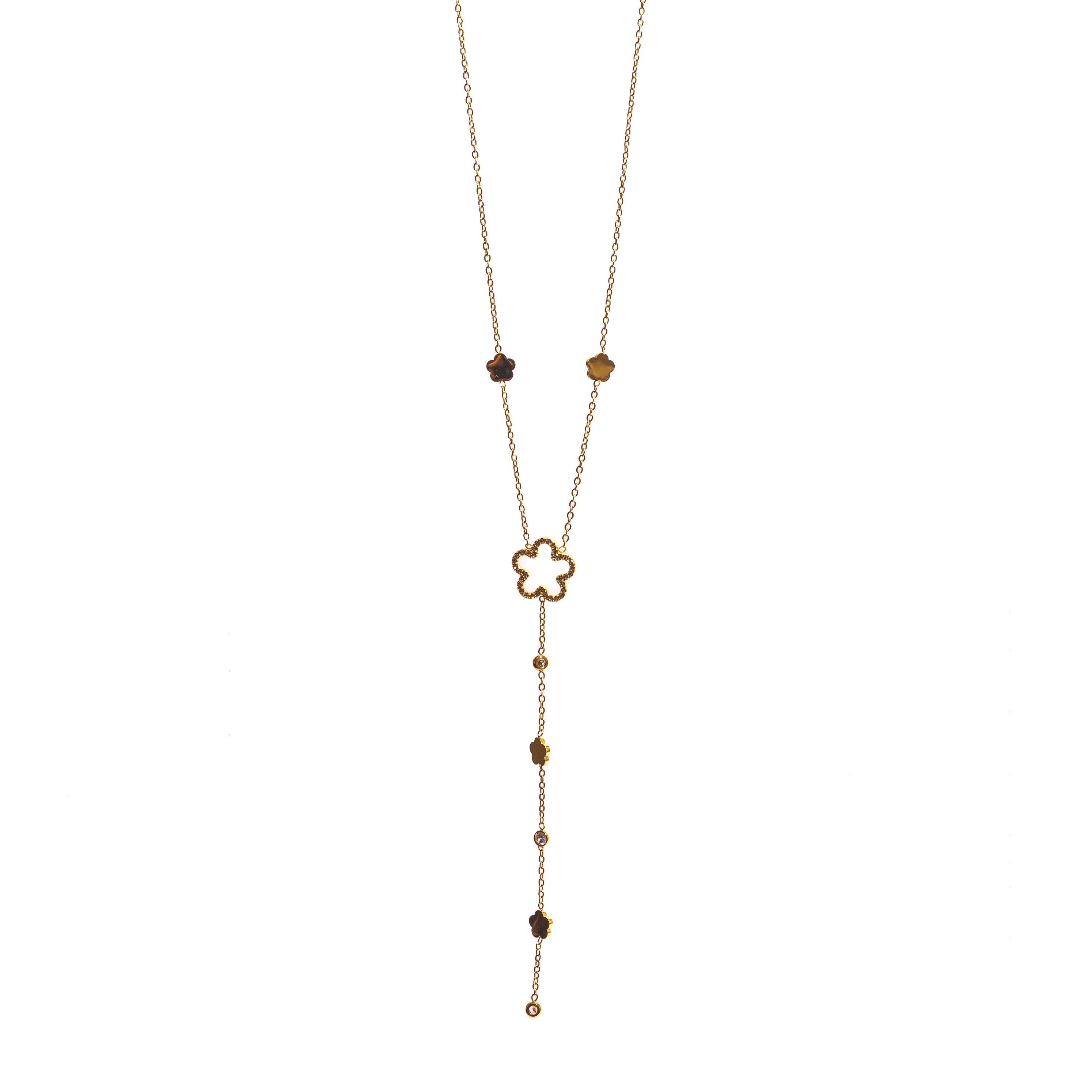 Collier acier inoxydable y trèfles pierres oxydes 