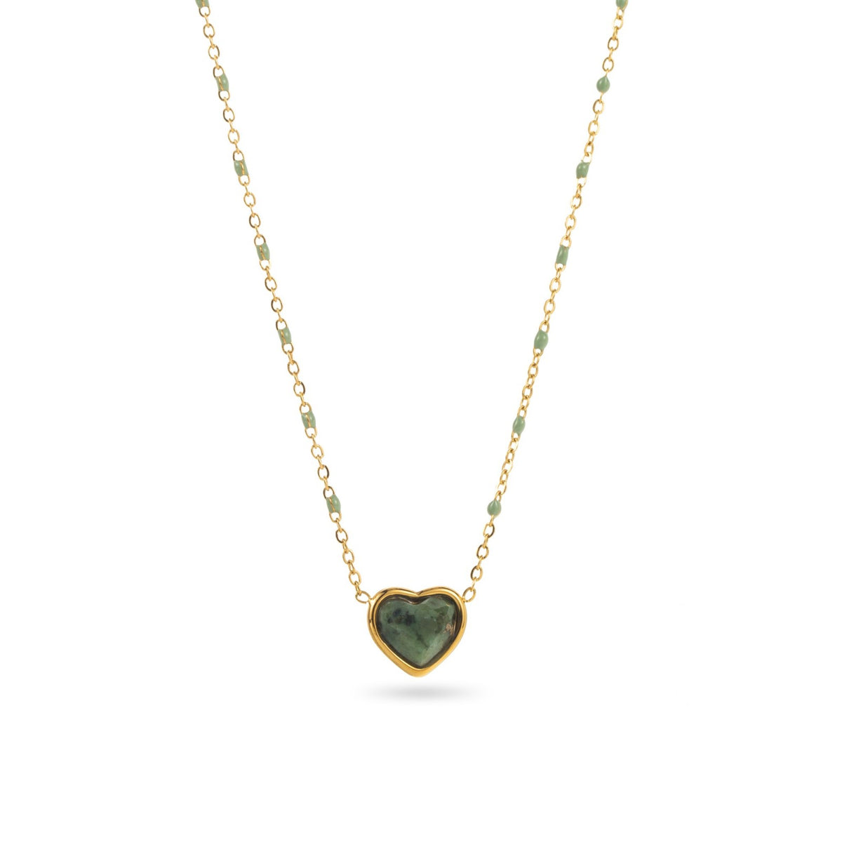 Collier acier inoxydable doré hypoallergénique résiste à l'eau petites perles turquoises pendentif cœur turquoise africaine