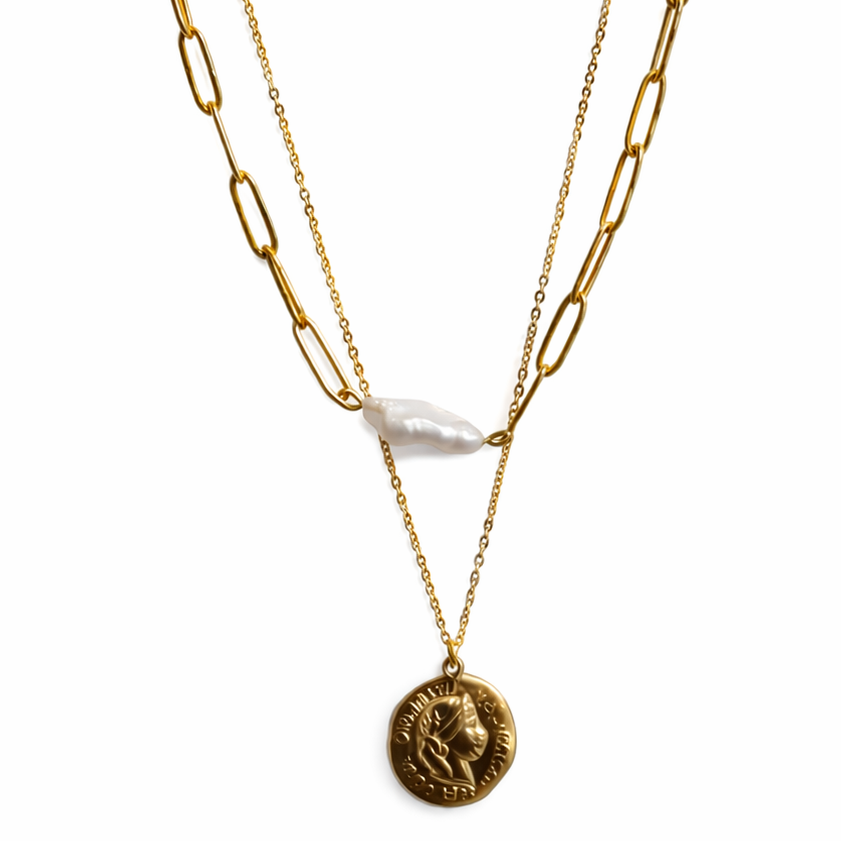 Collier 2 rangs perle de nacre et pendentif