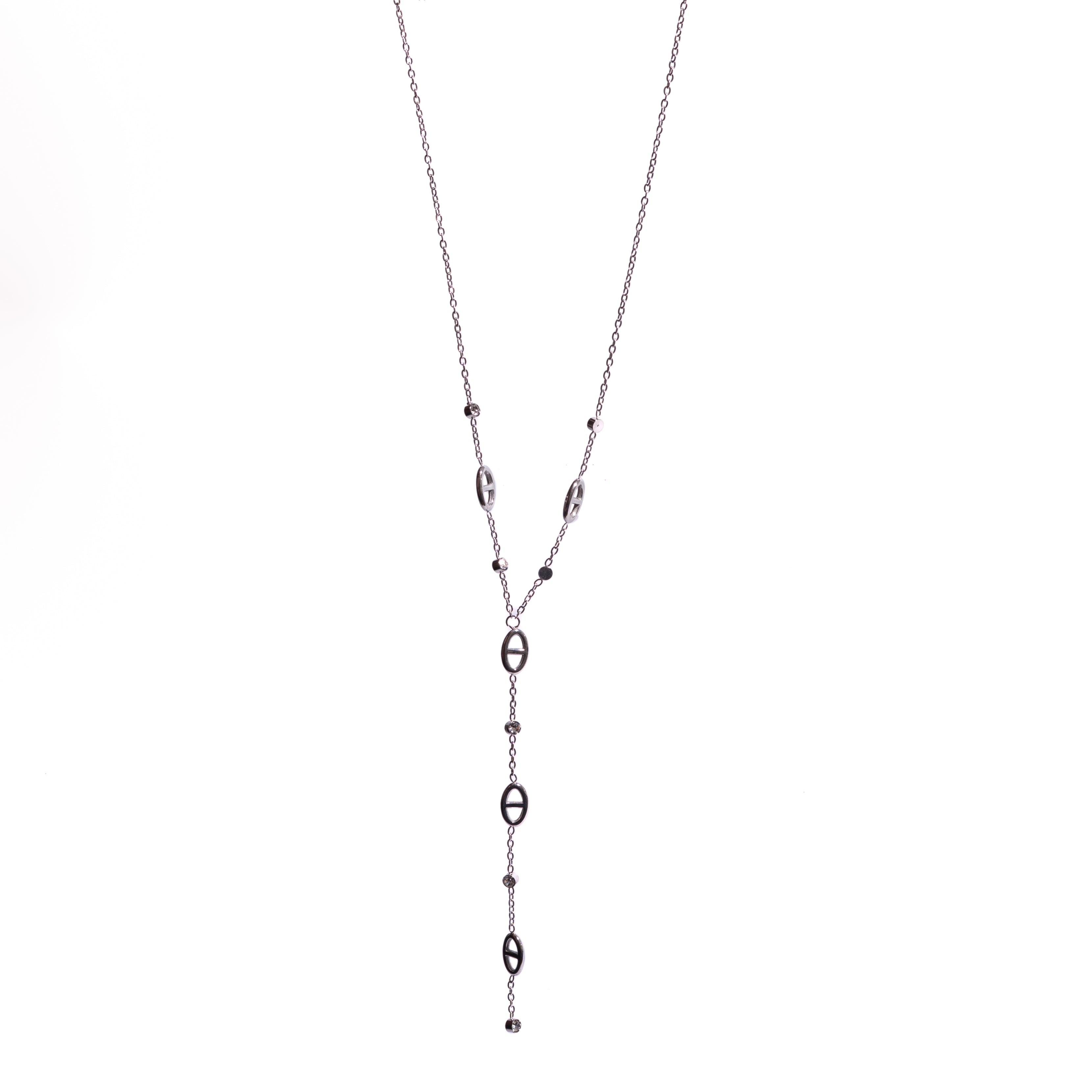 Collier Y maille marine et zircon